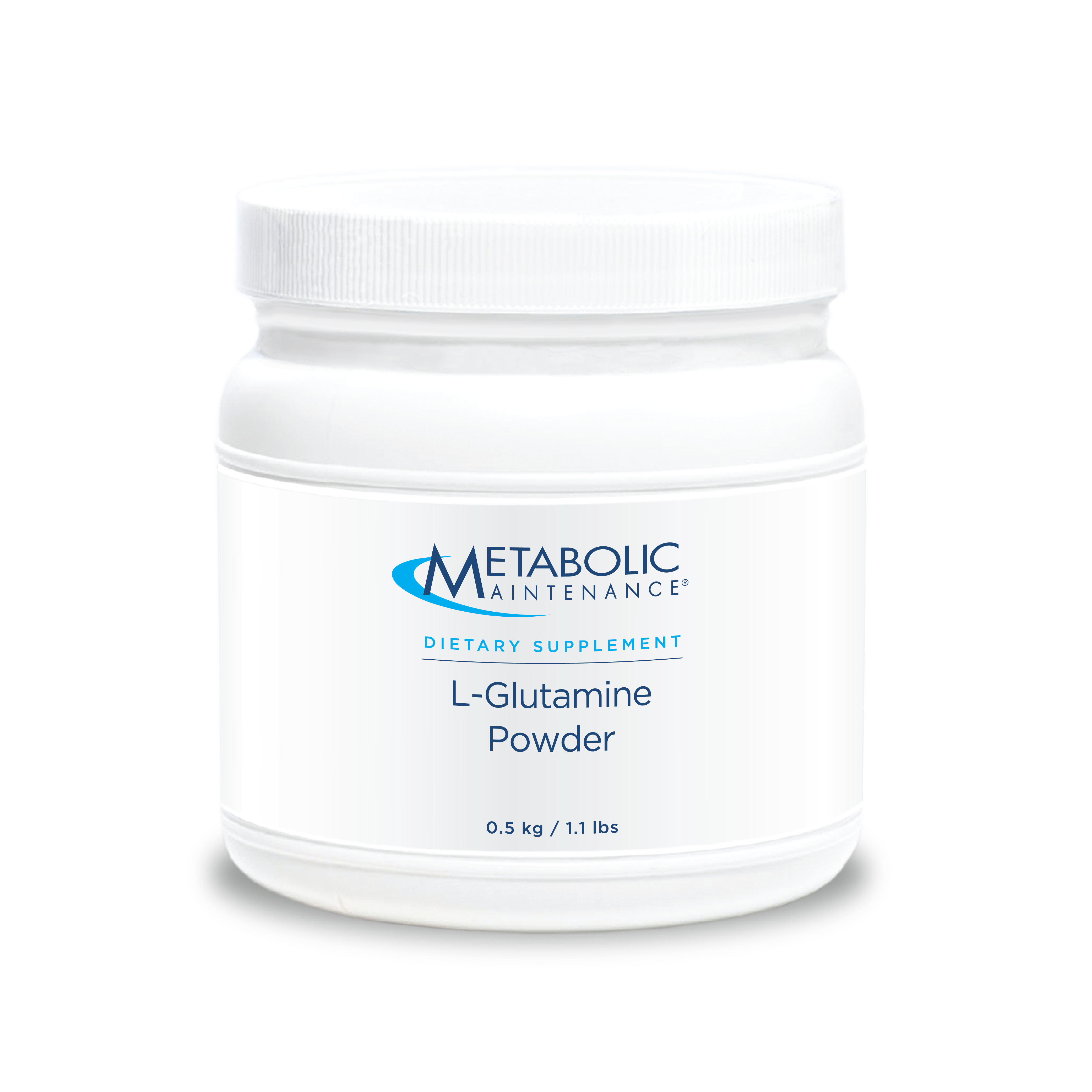 Metabolic Maintenance L-Glutamine Powder tub front label for gut health and muscle recovery support