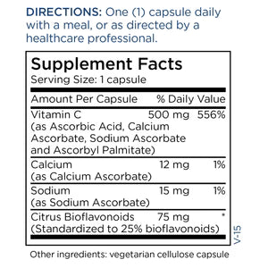 Supplement Facts panel for Metabolic Maintenance Buffered Vitamin C with Bioflavonoids 500 mg showing vitamin C and citrus bioflavonoids