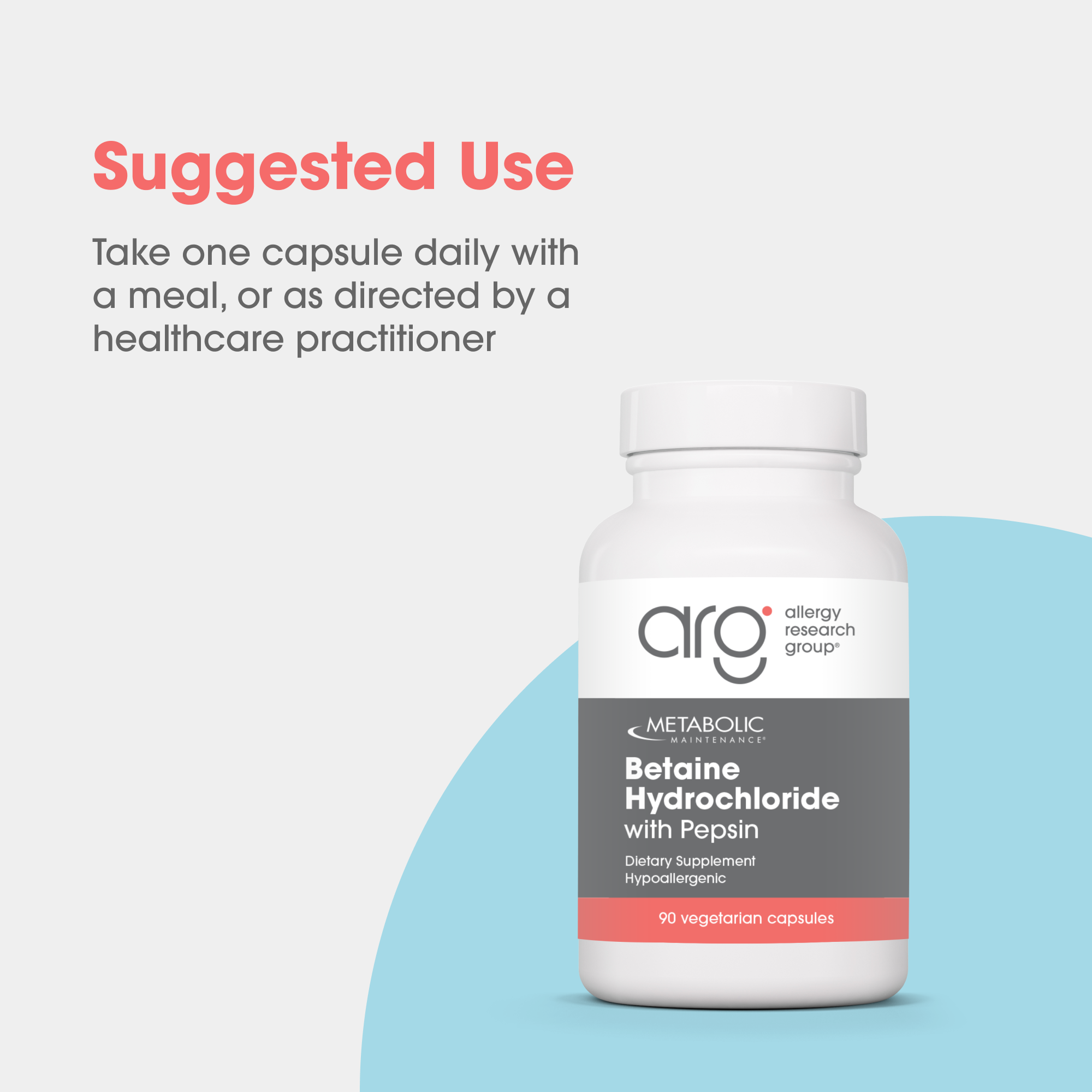 Suggested Use section with take one capsule daily with a meal beside the Metabolic Maintenance bottle.