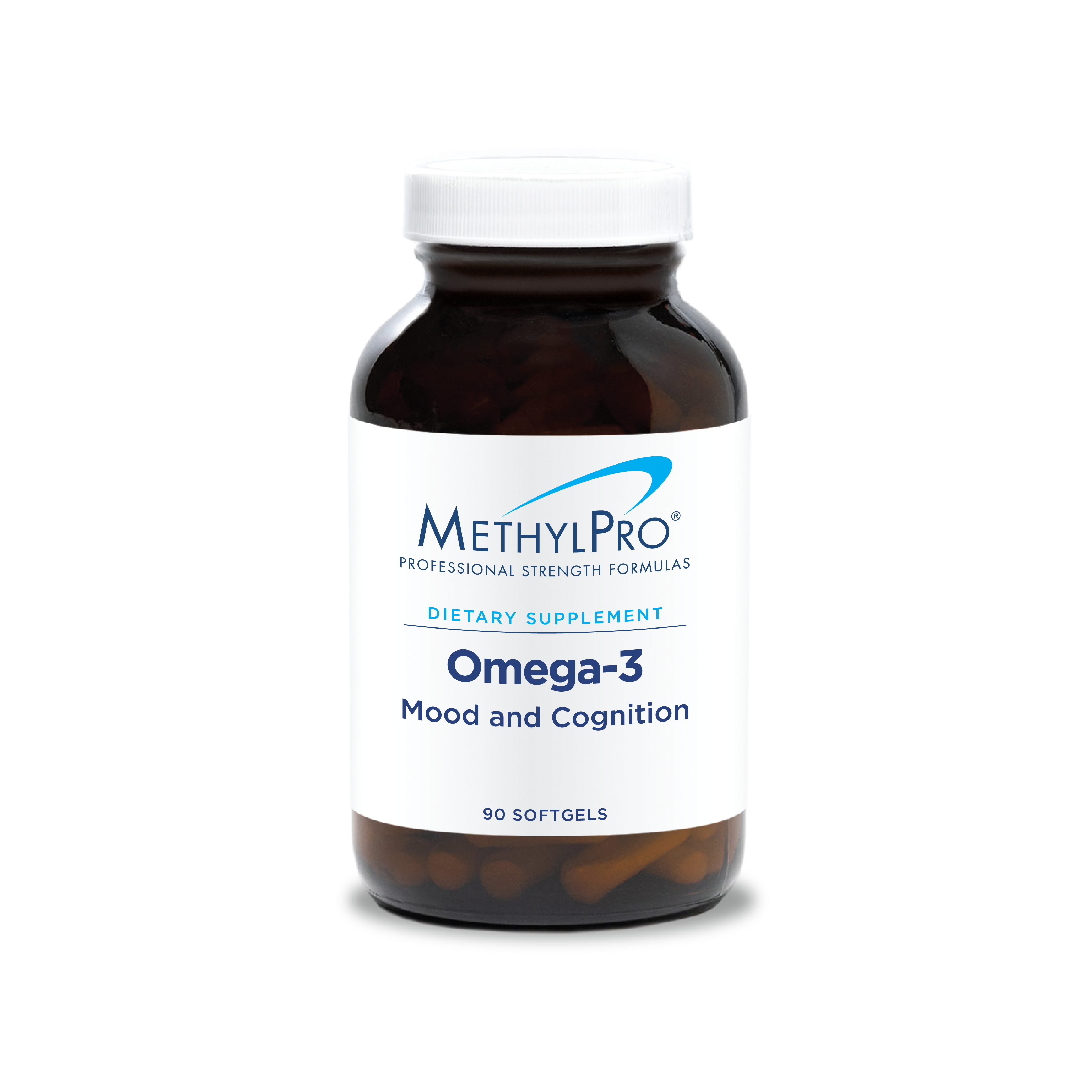 MethylPro Omega-3 Mood and Cognition bottle, 90 softgels with omega-3 fish oil for brain health, mood balance, and cognitive support