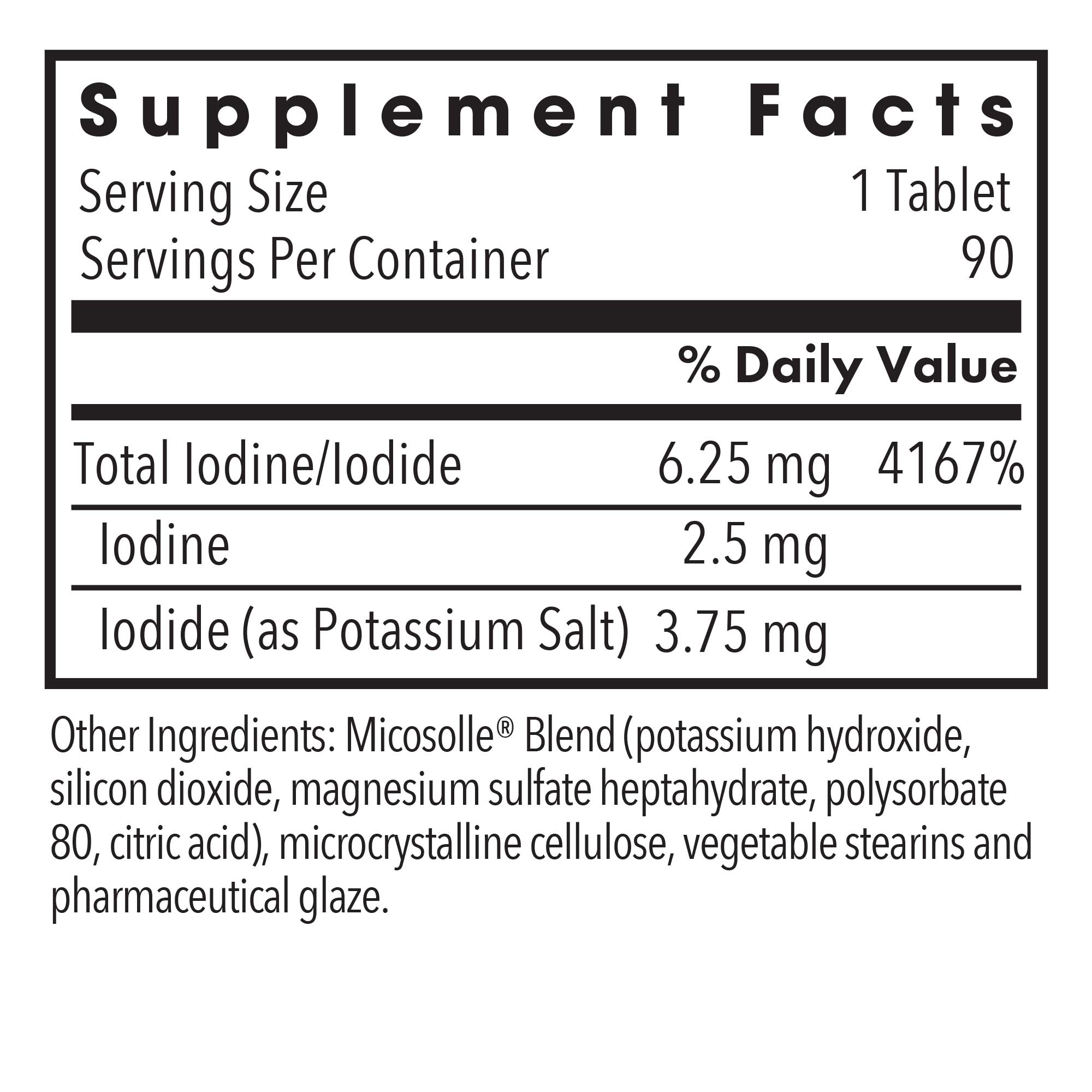 Optimox® Iodoral® 6.25 mg - supplement fact label with Iodine