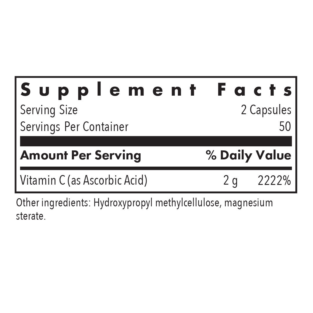 Pure Vitamin C - supplement fact label with Vitamin C