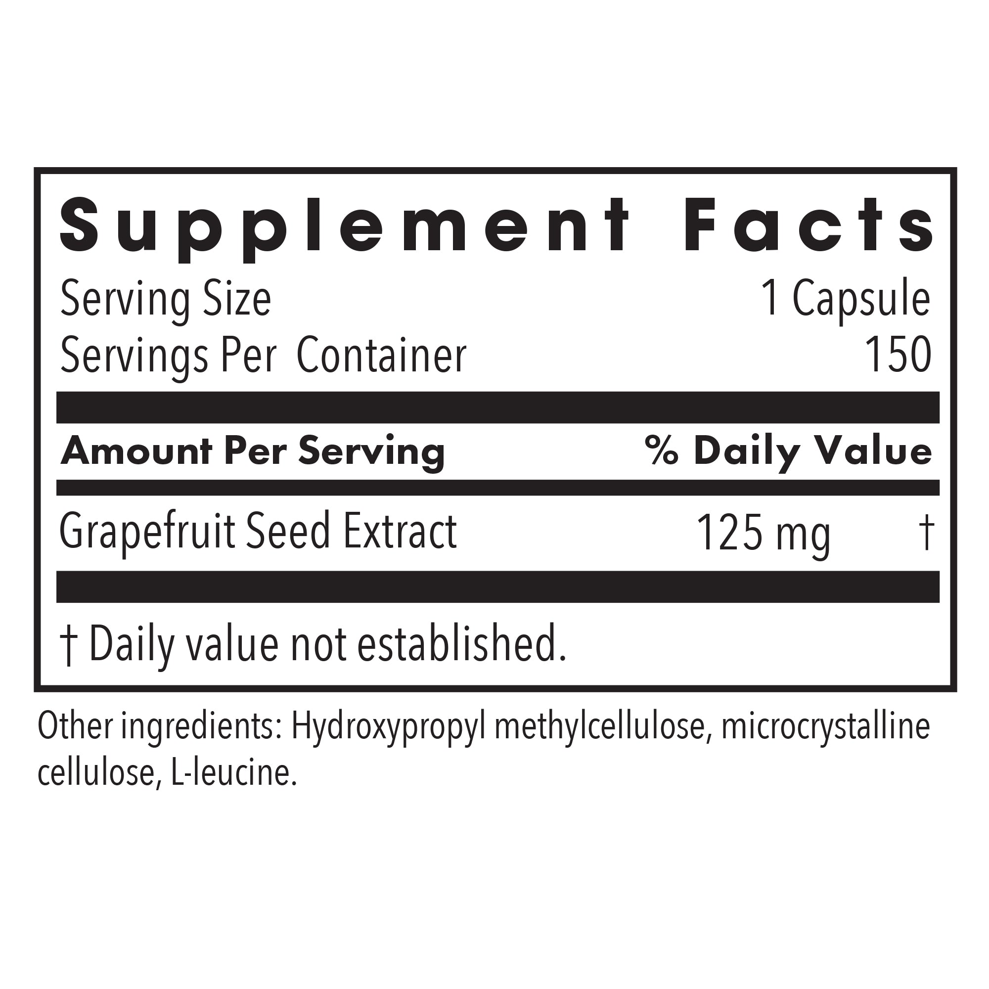 ParaMicrocidin 125 mg - supplement fact label with Grapefruit Seed Extract