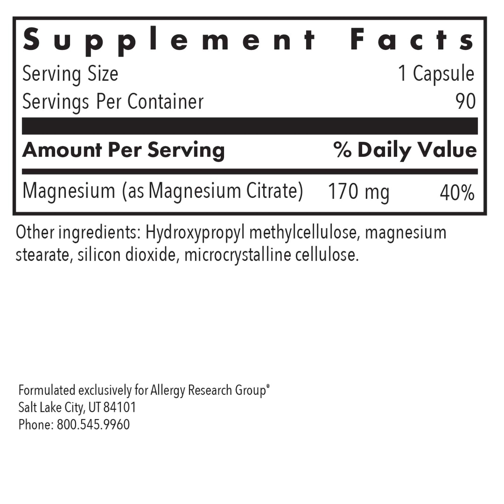 Magnesium Citrate - supplement fact label with Magnesium