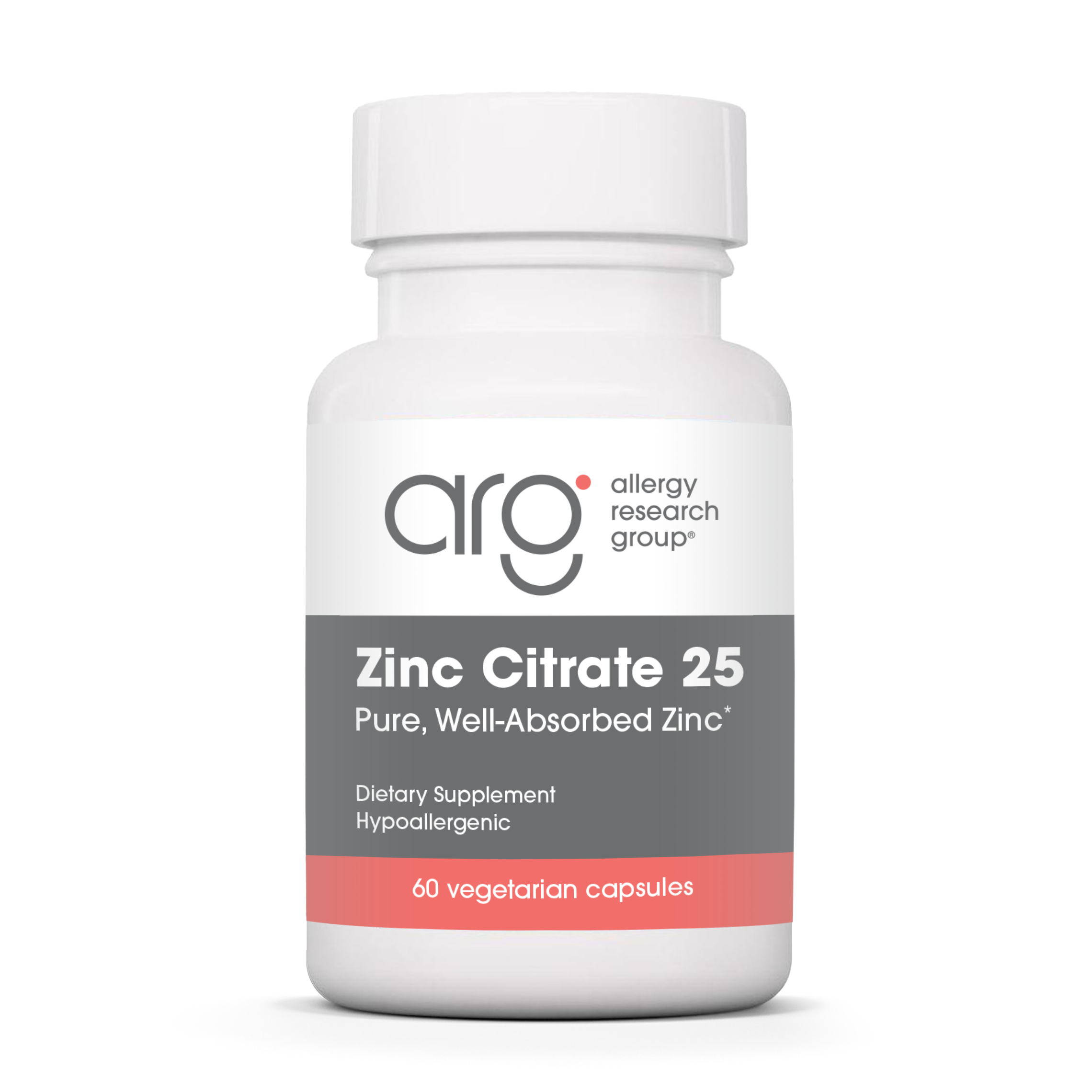 Allergy Research Group Zinc Citrate 25 mg - 60 vegetarian capsules bottle front label