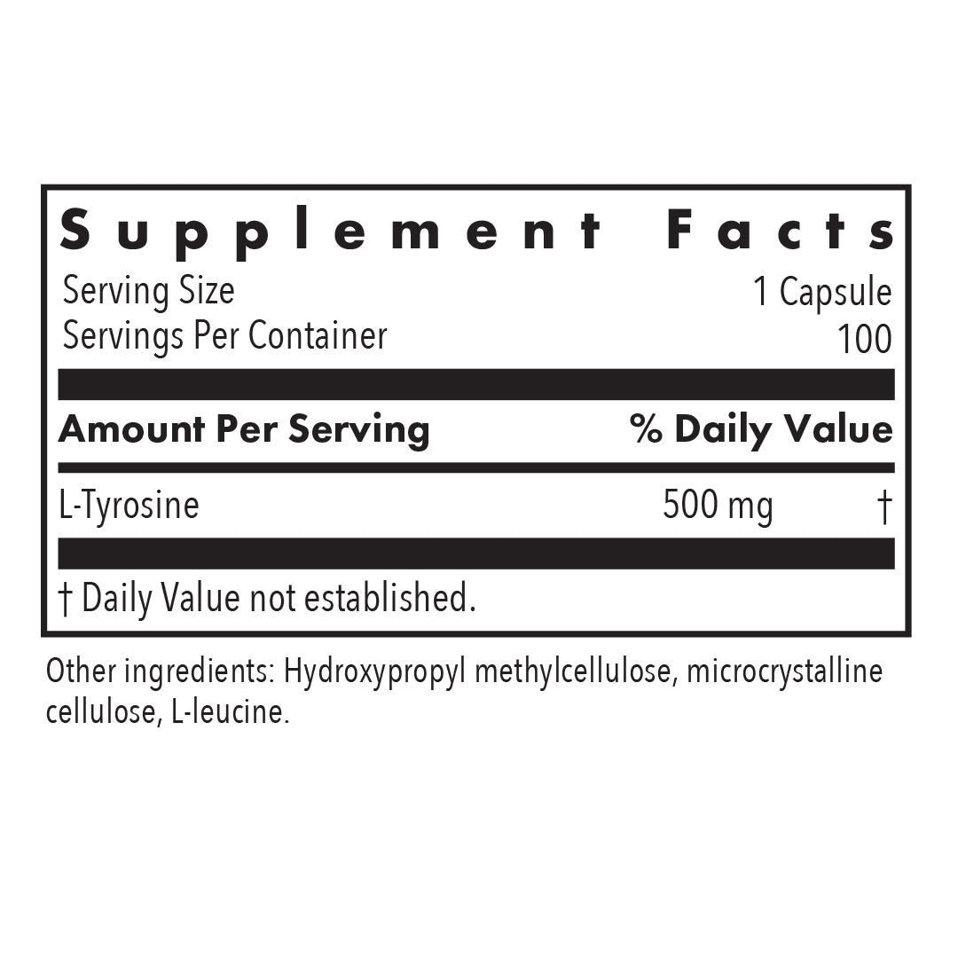 L-Tyrosine 500 mg - supplement fact label with L-Tyrosine