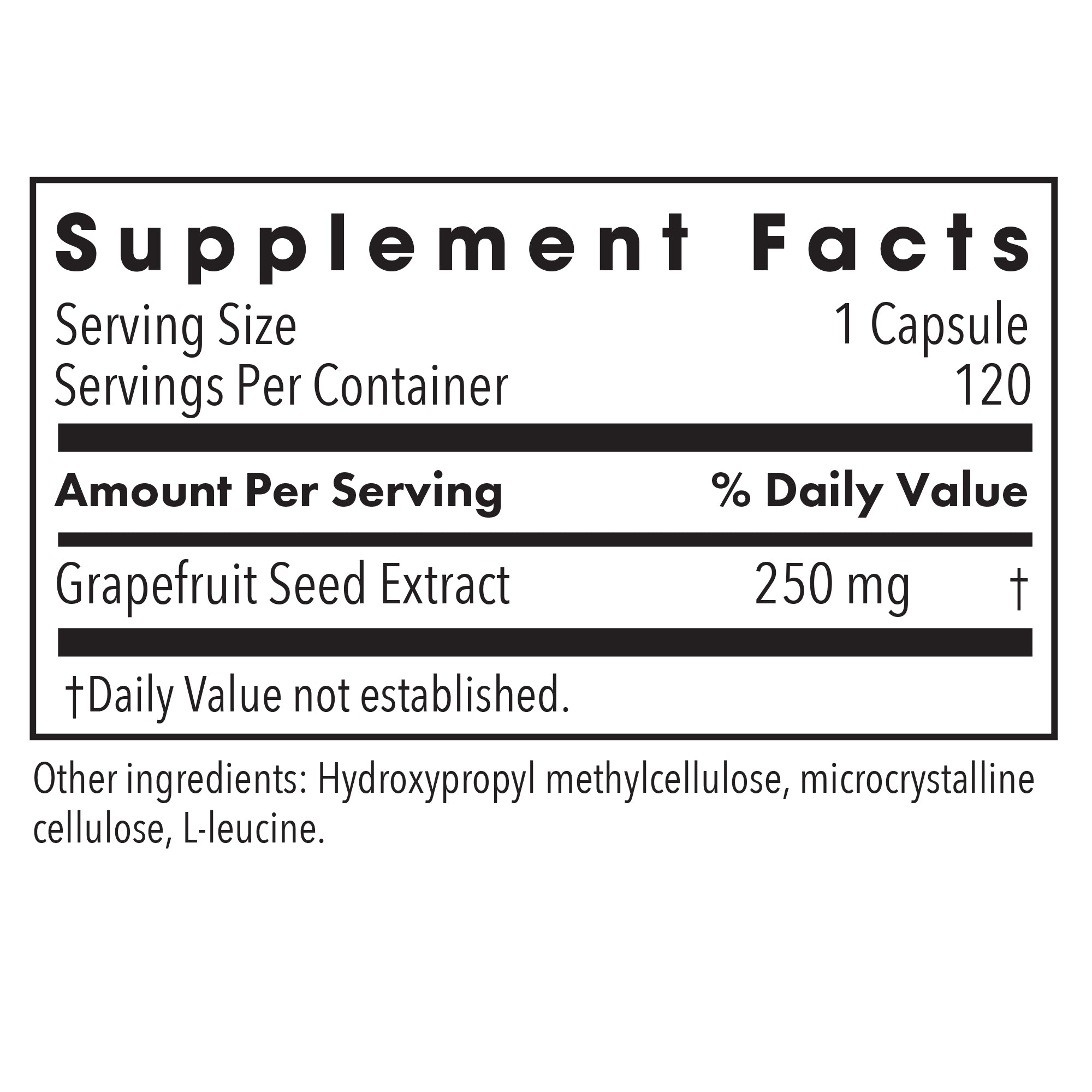 ParaMicrocidin 250 mg - supplement fact label with Grapefruit Seed Extract
