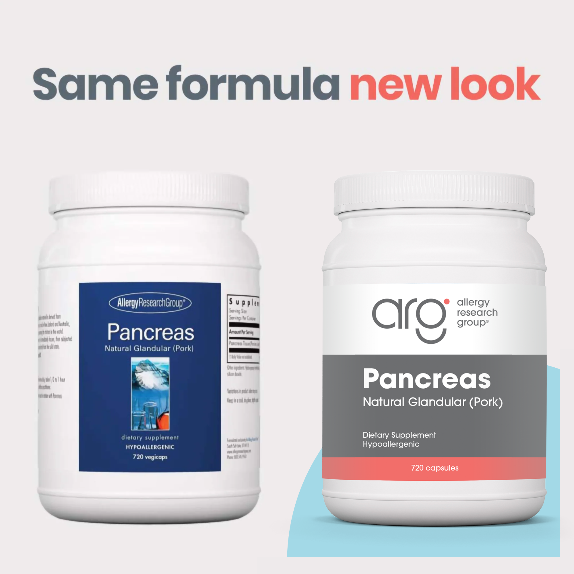 Allergy Research Group Pancreas Pork natural glandular supplement bottle in new-look packaging