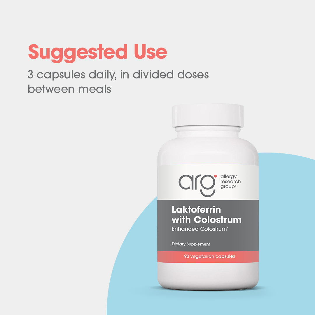 Laktoferrin with Colostrum - suggested use: 3 capsules daily in divided doses between meals