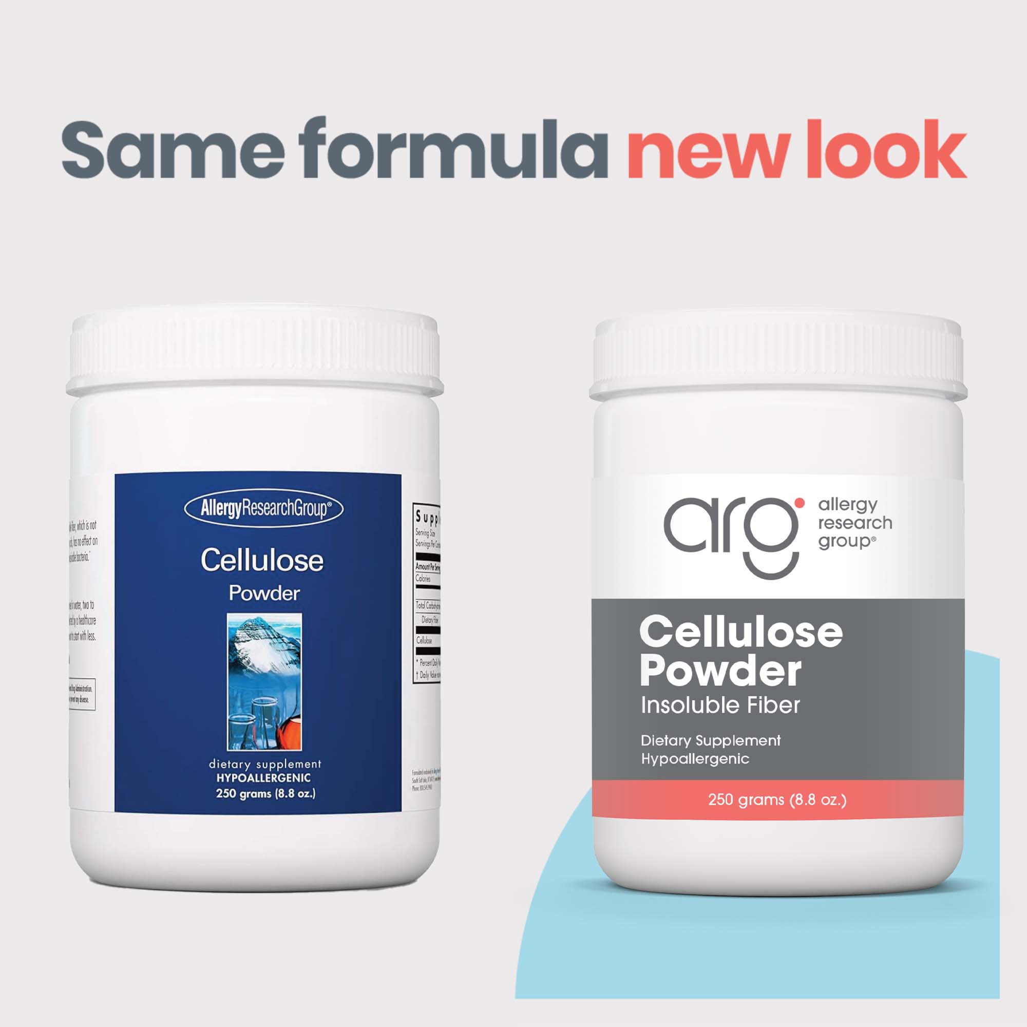 Cellulose Powder - new look vs original bottle