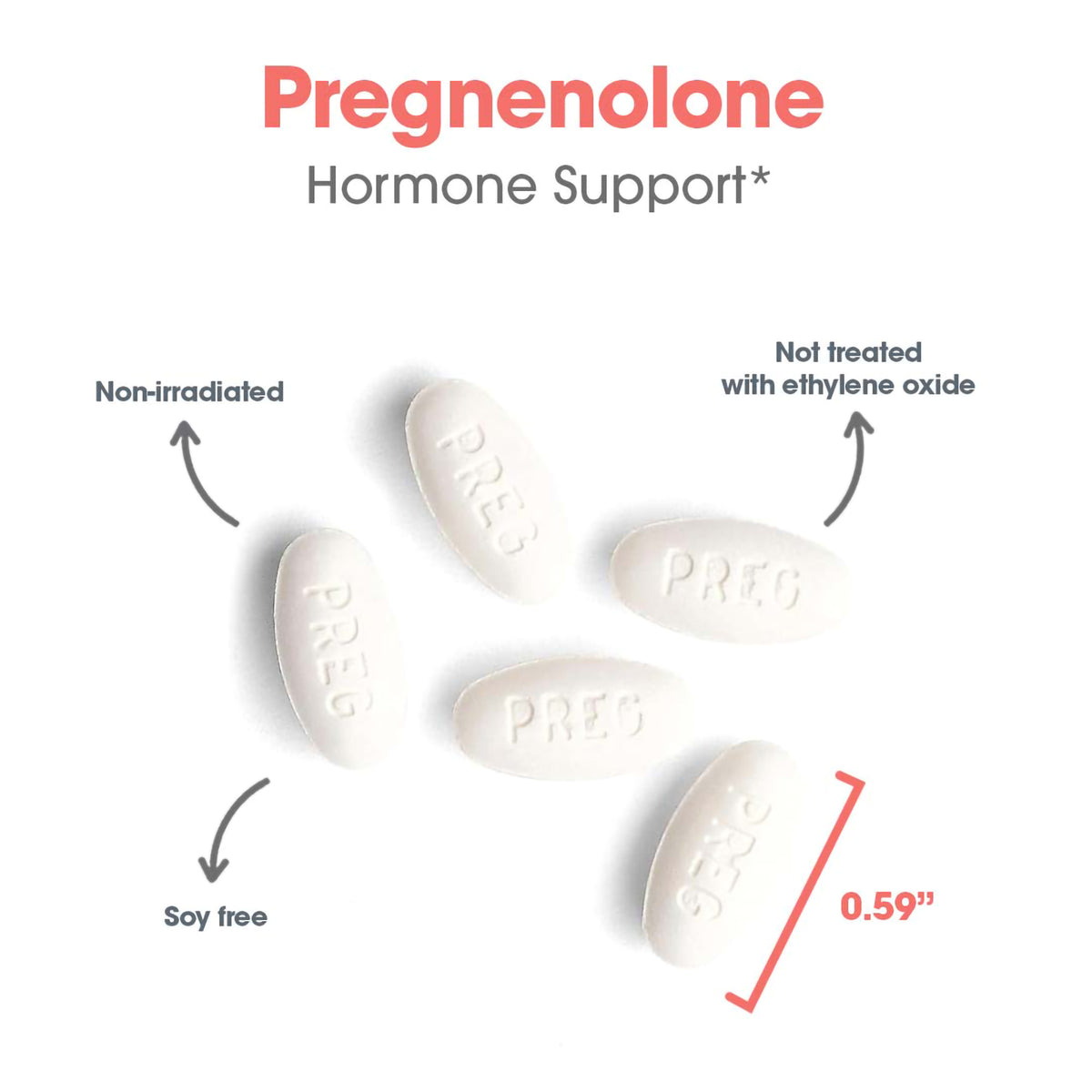 Pregnenolone 50 mg - tablet size and composition with Soy free