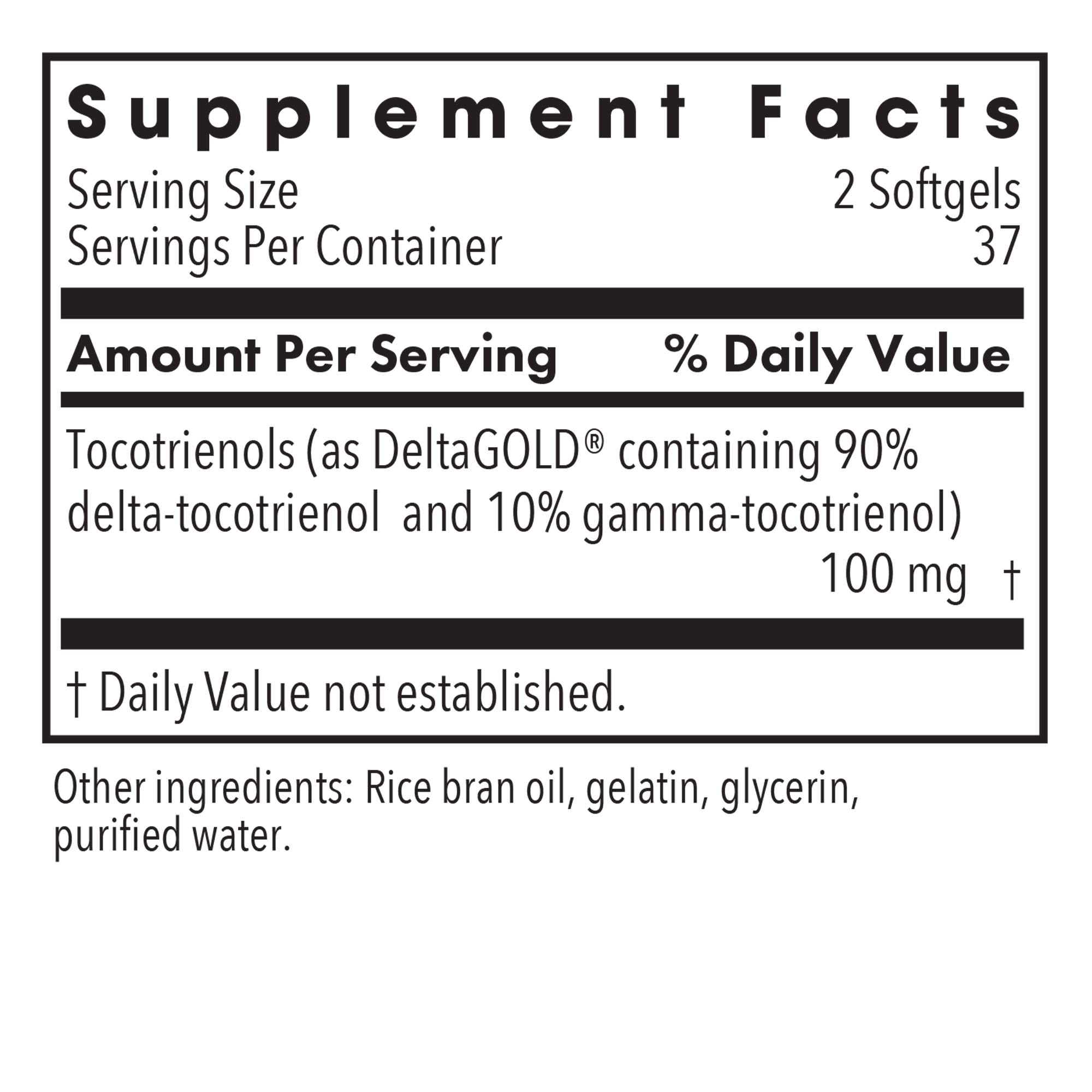 Delta-Fraction Tocotrienols 50 mg - supplement fact label with Tocotrienols