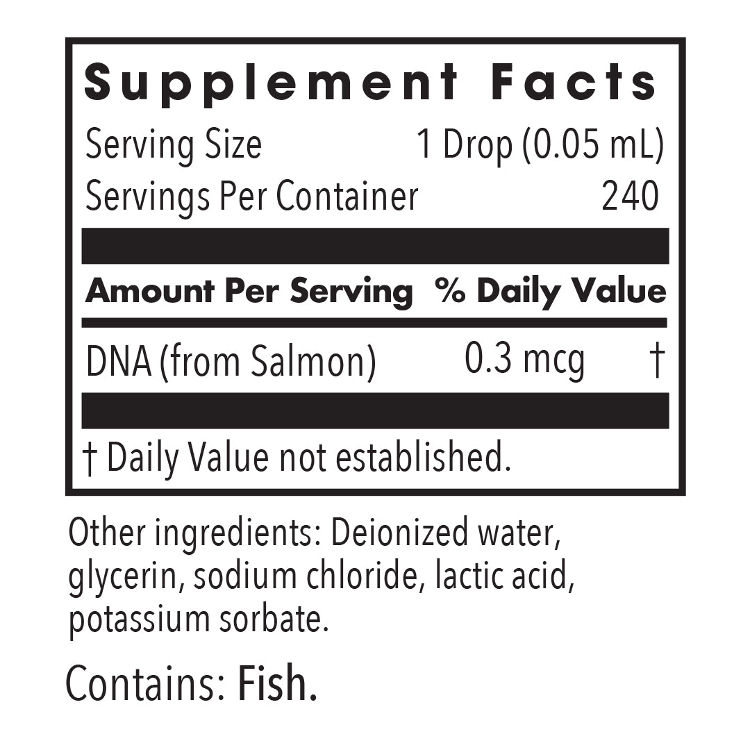 Mucolyxir® - supplement fact label with DNA (from Salmon)