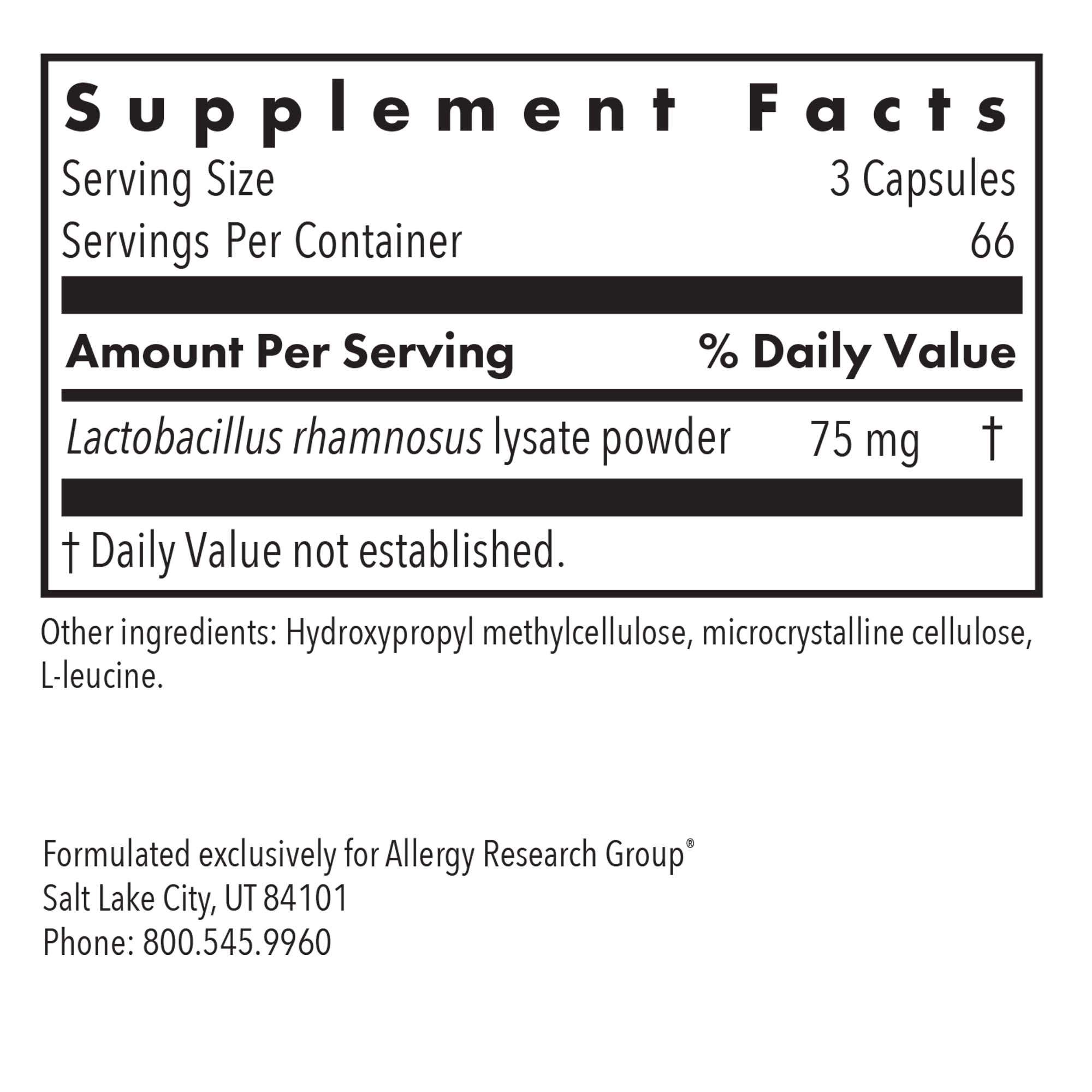 ImmunoBiotic Pro - supplement fact label with Lactobacillus rhamnosus lysate powder