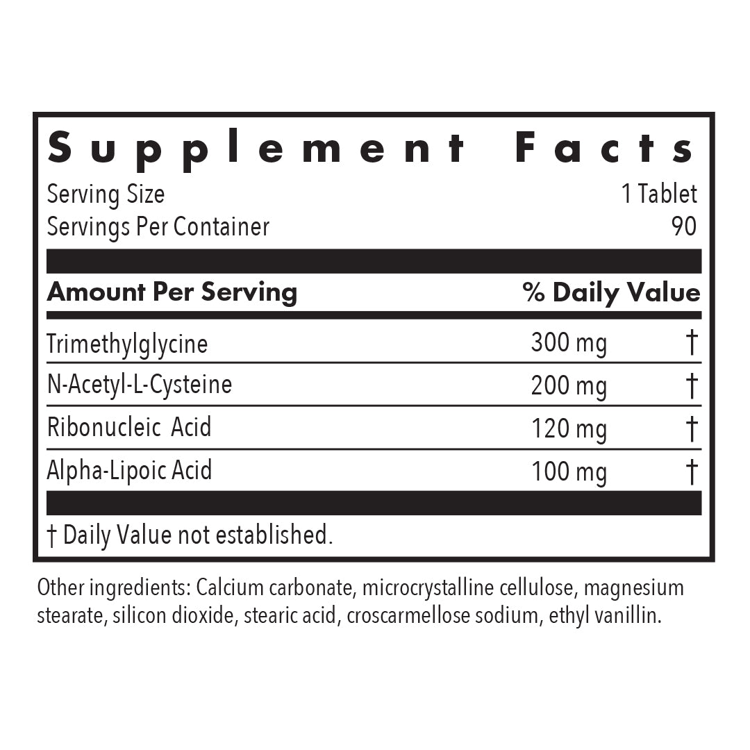 NAC Enhanced - supplement fact label with Trimethlglycine, N-Acetyl-L-Cysteine and more
