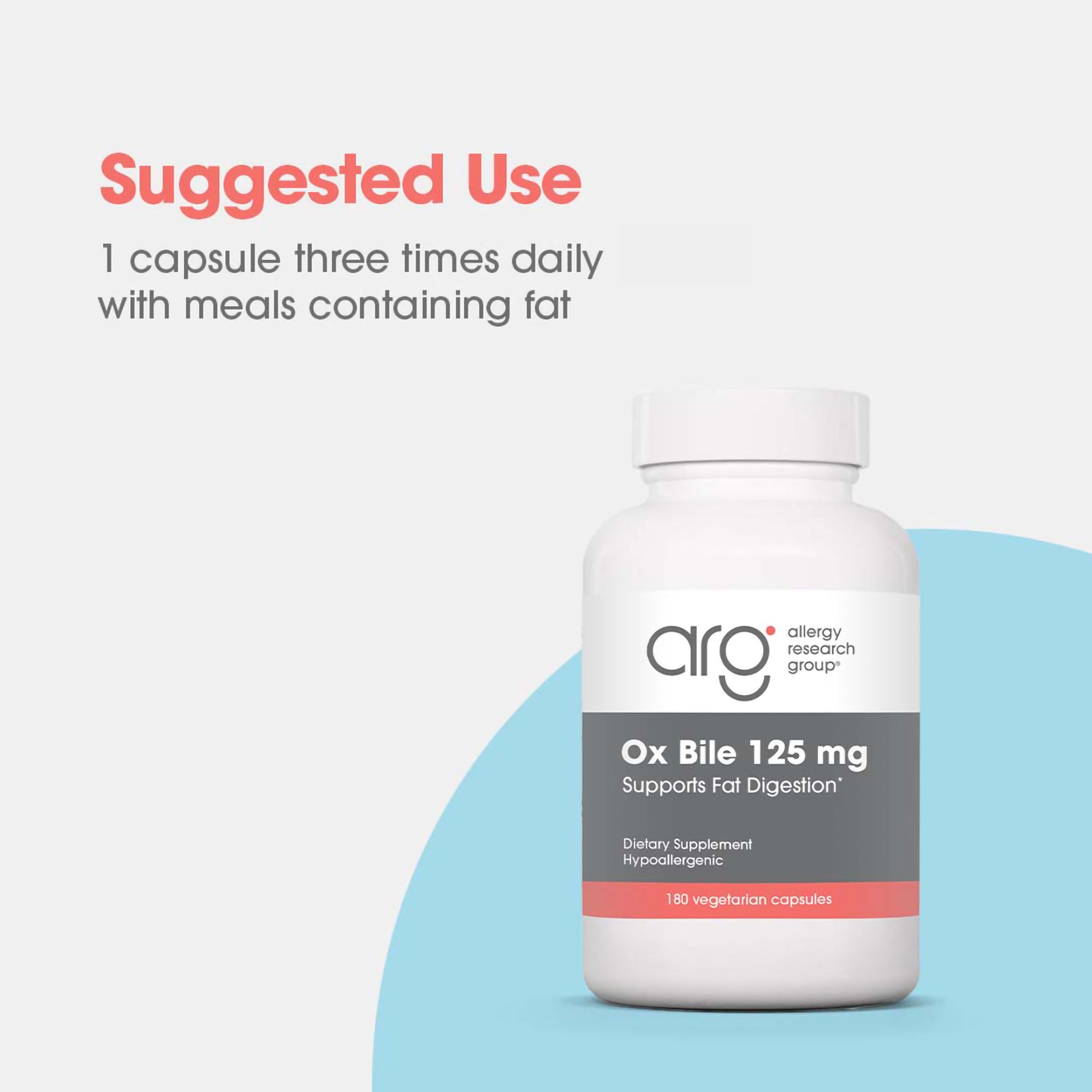 Ox Bile 125 mg - suggested use: 1 capsule three times daily with meals containing fat