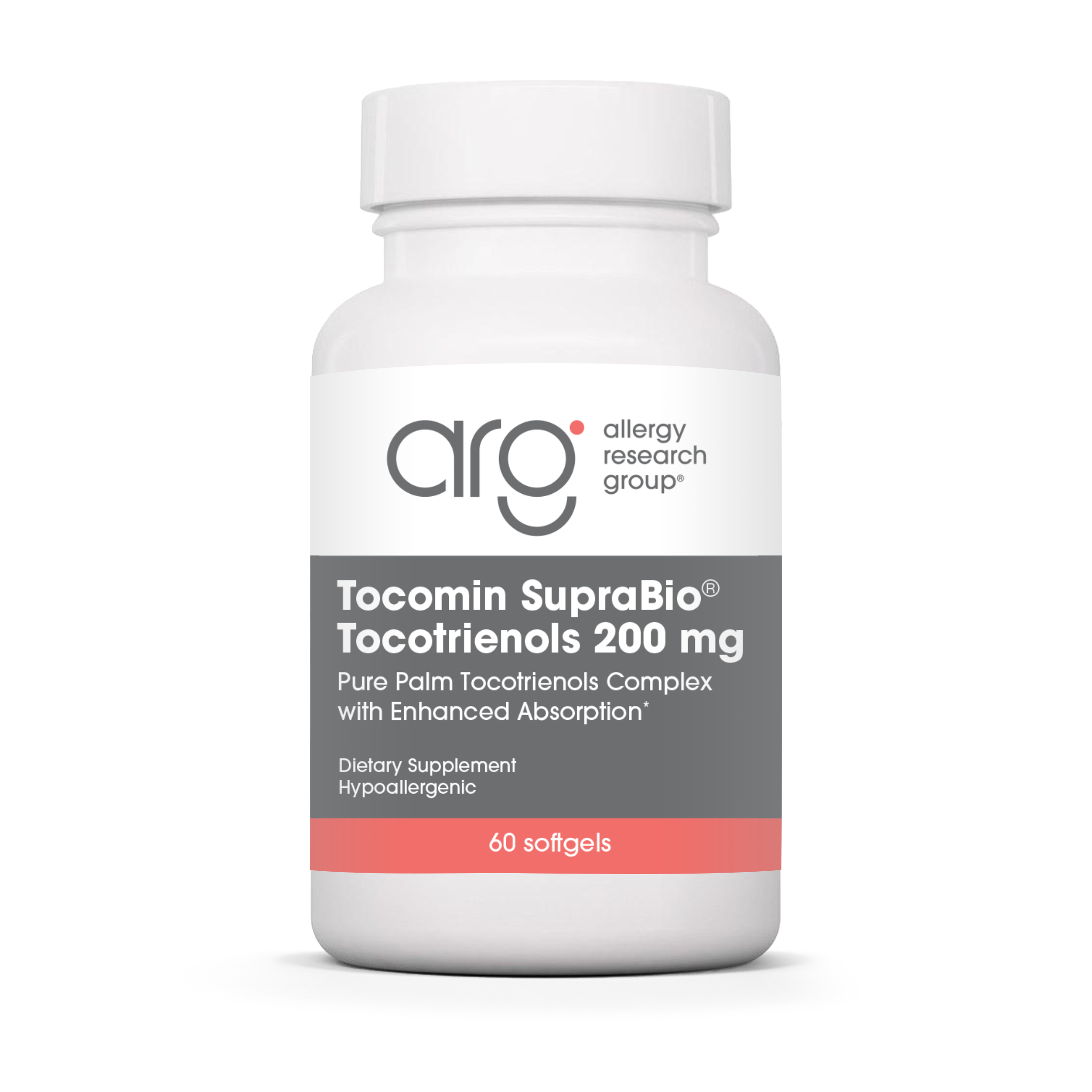 Allergy Research Group Tocomin SupraBio® Tocotrienols 200 mg - 60 softgels bottle front label