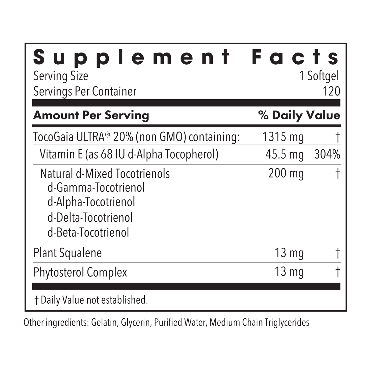 Tocotrienols 200 mg Supplement Facts