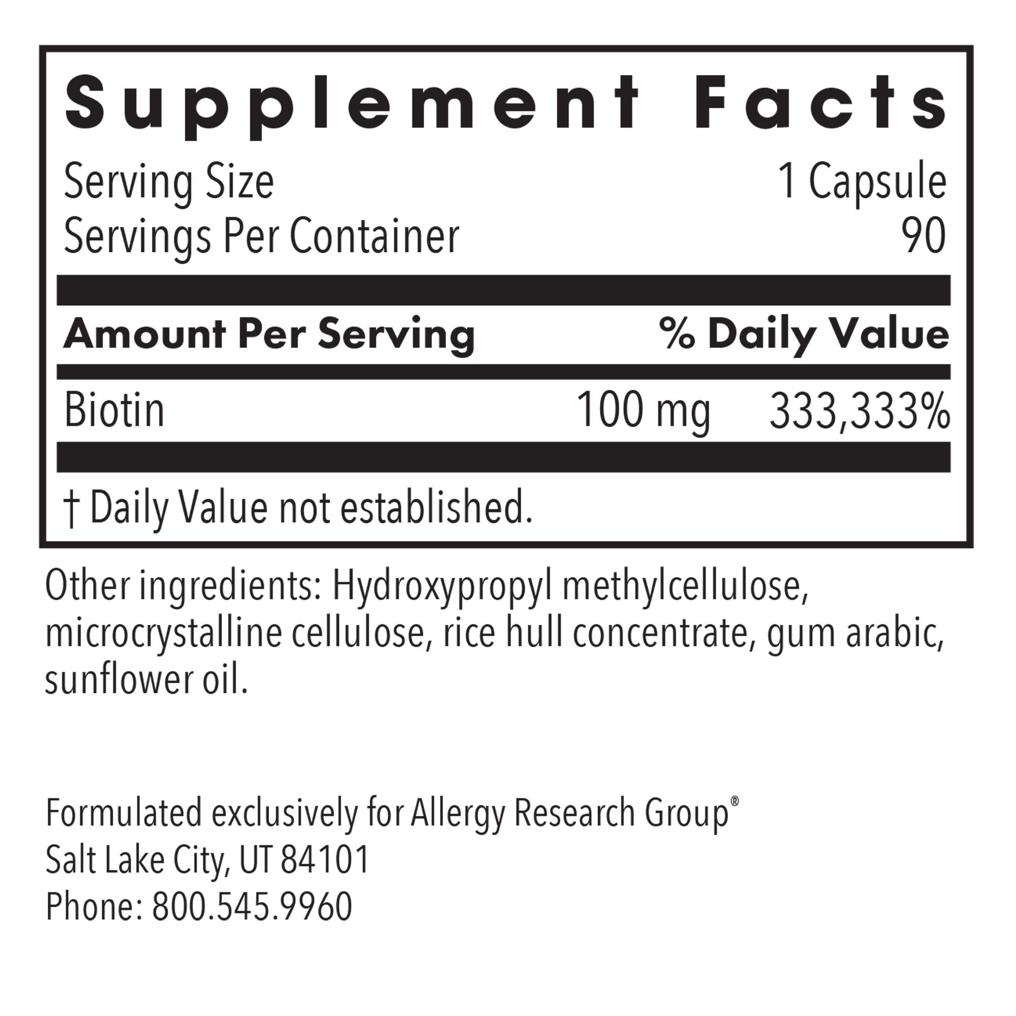 HiBiotin® - supplement fact label with Biotin