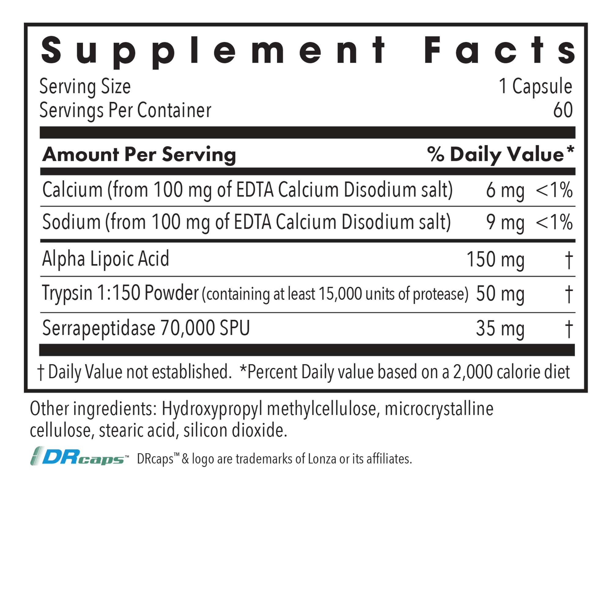 Biofilm Neutralizer* - supplement fact label with Calcium and Sodium