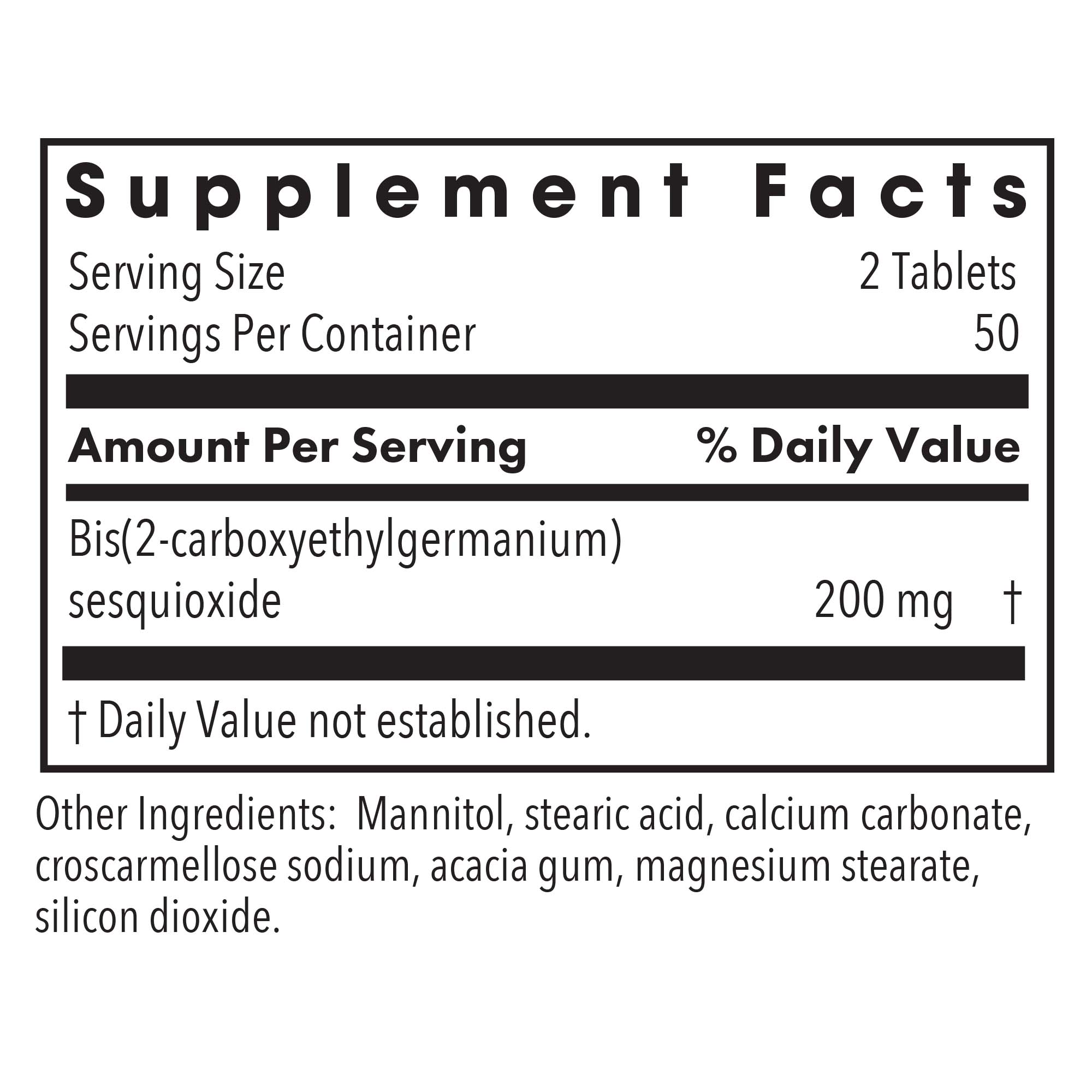OrganoGermanium Ge-132 Sesquioxide - supplement fact label with Bis sesquioxide