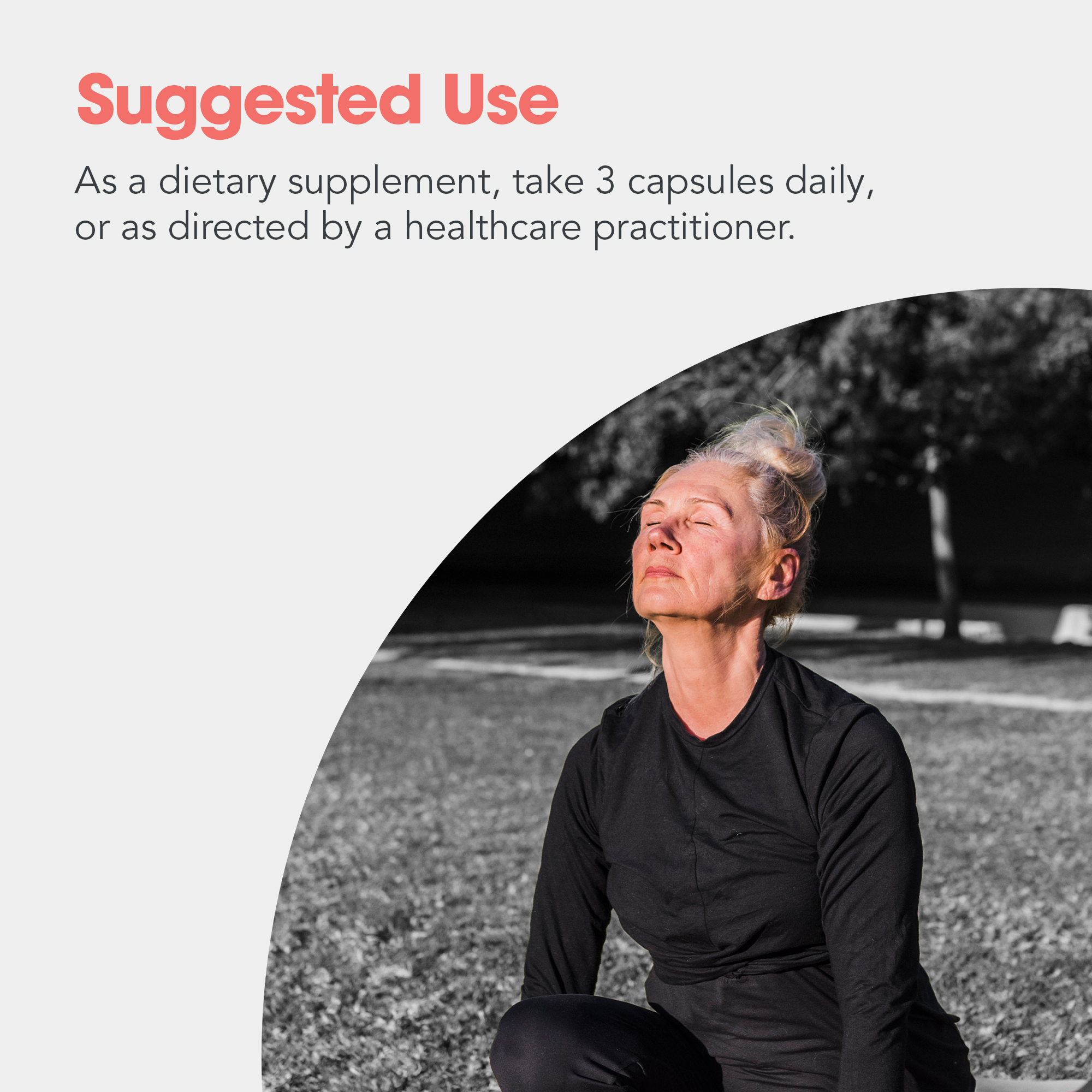 Immuno Thyroid CV suggested use graphic showing three capsules daily or as directed by a healthcare practitioner
