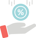 Illustration of a hand holding a percentage symbol icon – visual element for supplement branding