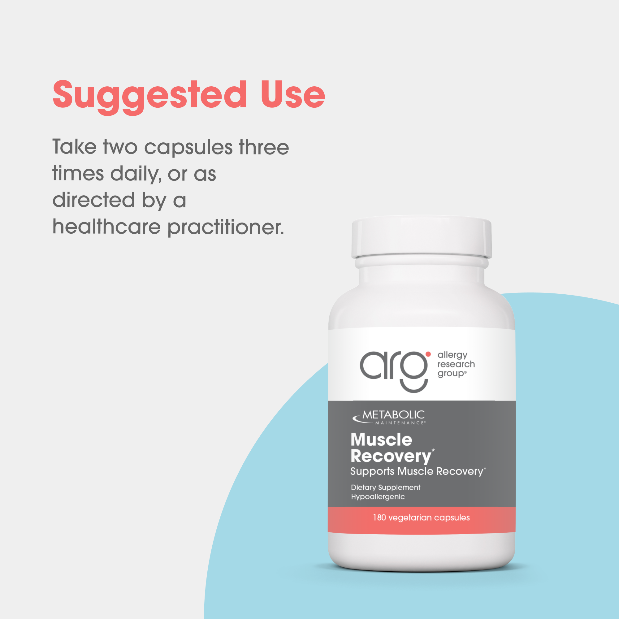 Suggested Use panel with Metabolic Maintenance Muscle Recovery bottle and dosage instructions