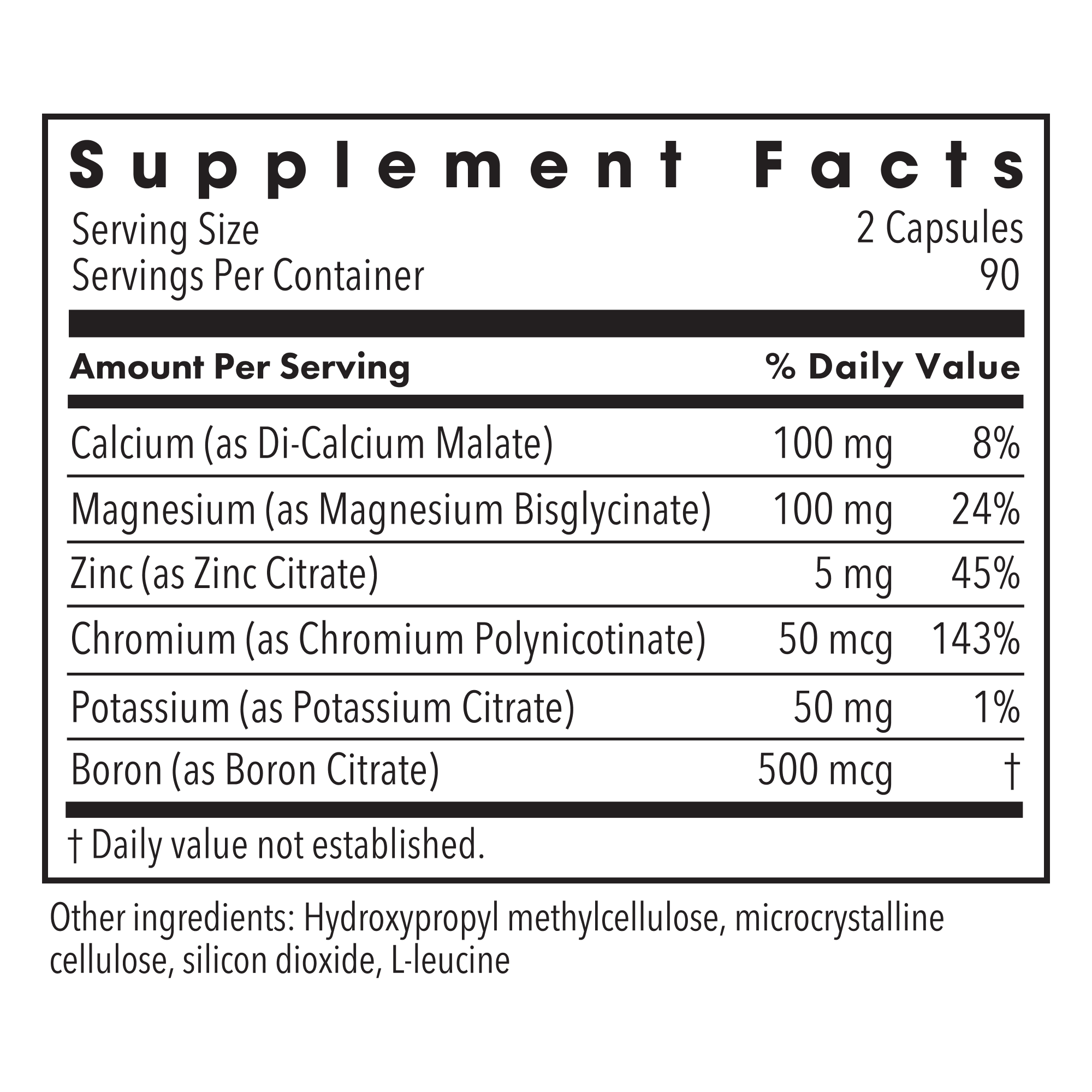 Supplement Facts label for Metabolic Maintenance Muscle Recovery showing minerals per serving
