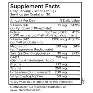 Supplement Facts panel for Spectrum Awakening showing activated B vitamins, minerals, amino acids, GABA, and methylcobalamin