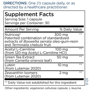 Supplement Facts panel for Metabolic Maintenance MetaMIND nootropic formula showing serving size, Nutricog blend, and cognitive support ingredients
