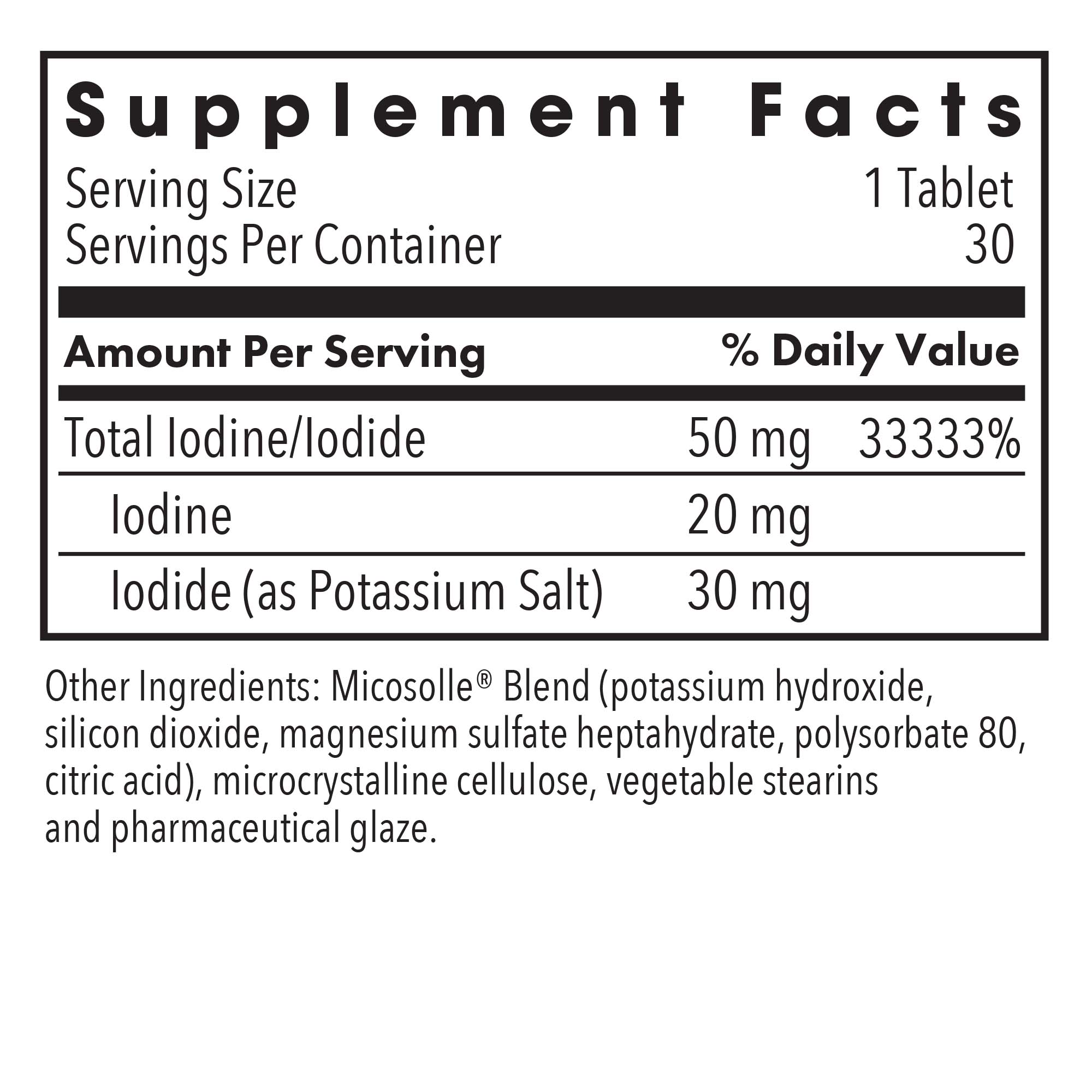 Optimox® Iodoral® 50 mg - supplement fact label with Iodine