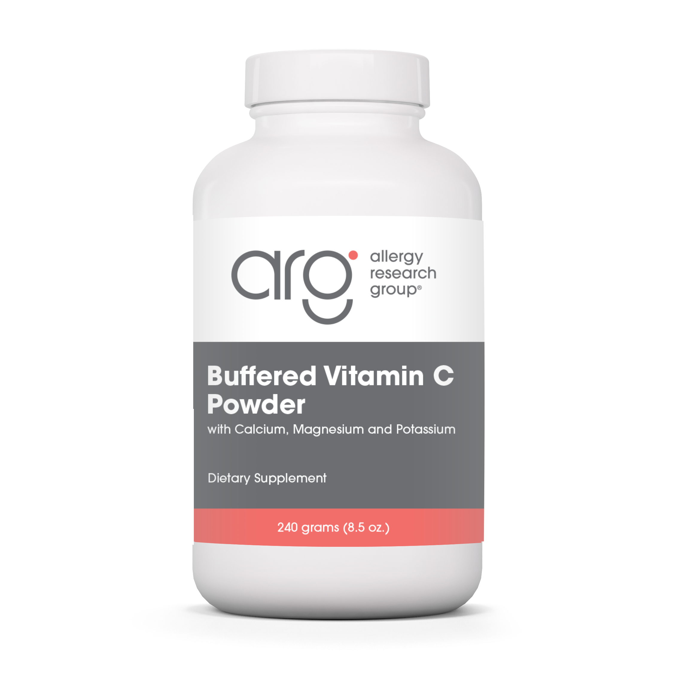 Allergy Research Group Buffered Vitamin C Powder - 240 grams ( 8.5 oz) bottle front label 
