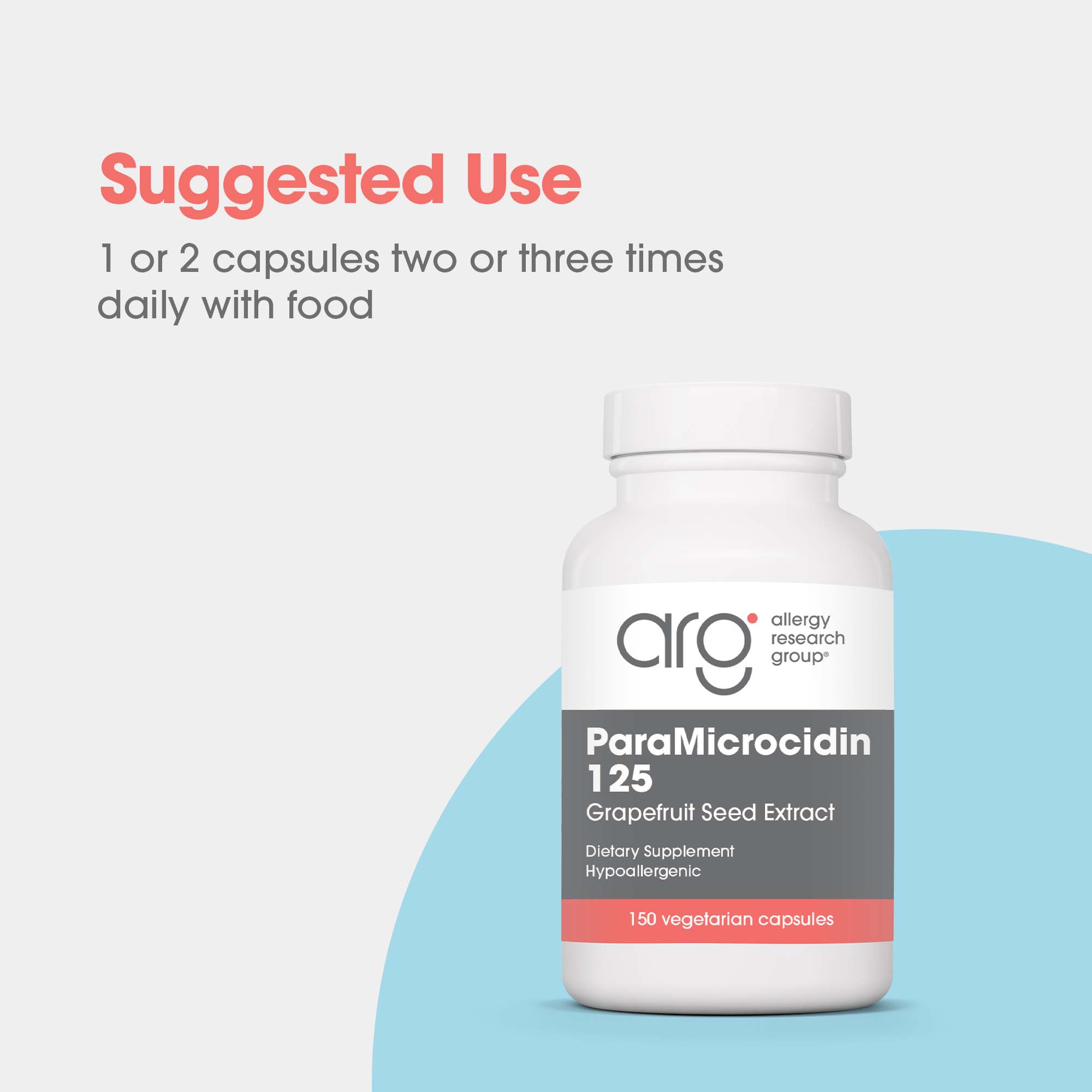 ParaMicrocidin 125 mg - Suggested use: 1 or 2 capsules two or three times daily with food