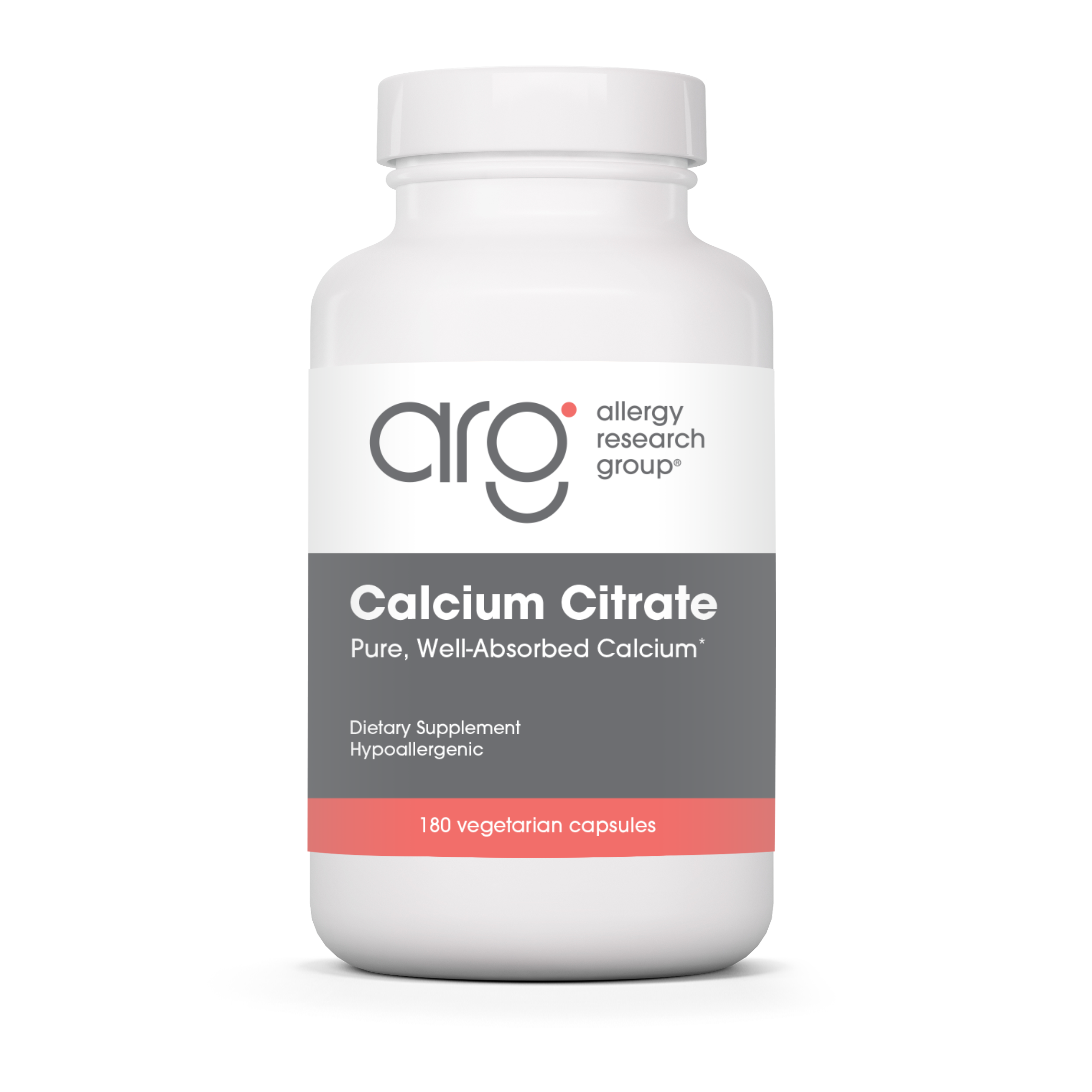 Allergy Research Group Calcium Citrate - 180 vegetarian capsules bottle front label 