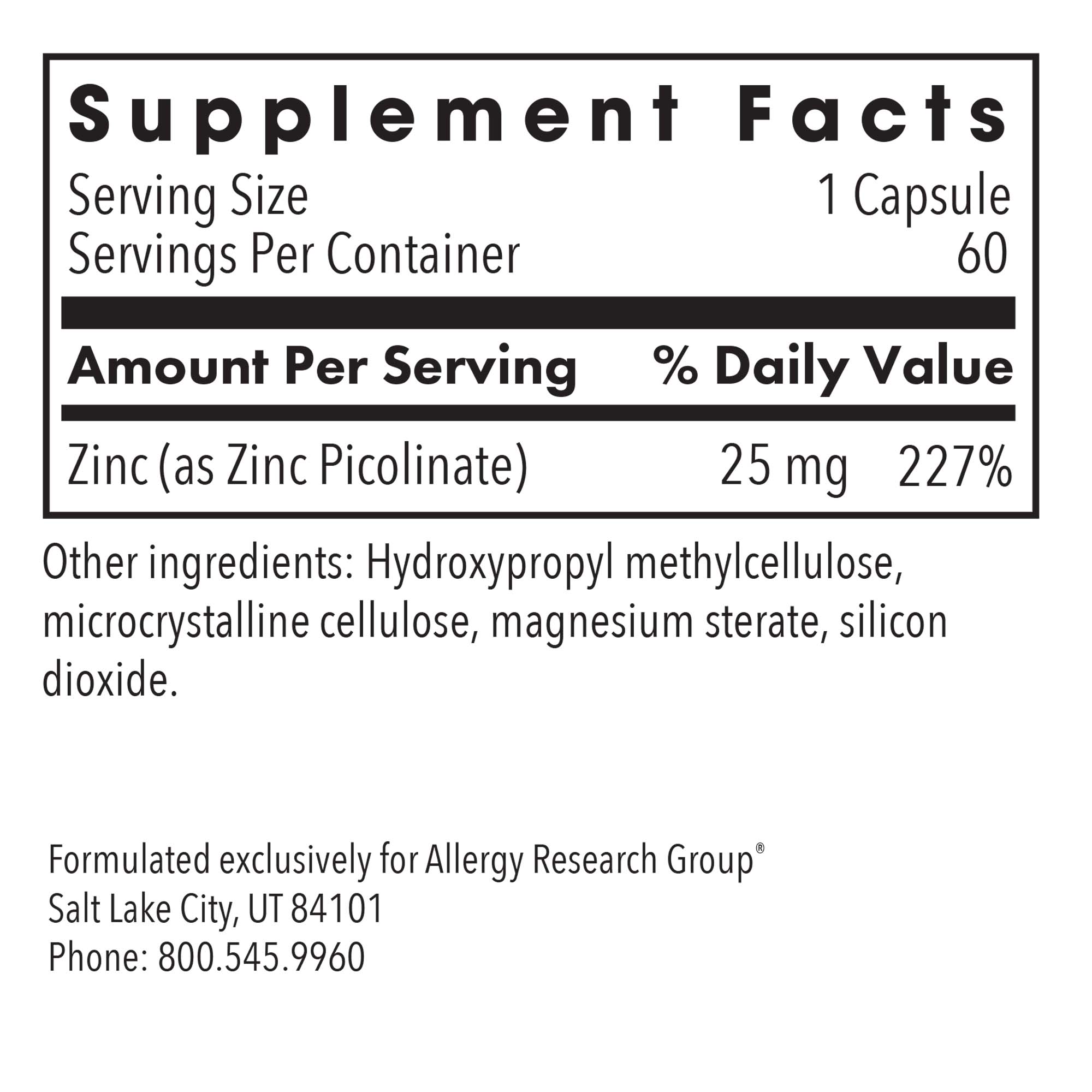 Zinc Picolinate - supplement fact label with Zinc 