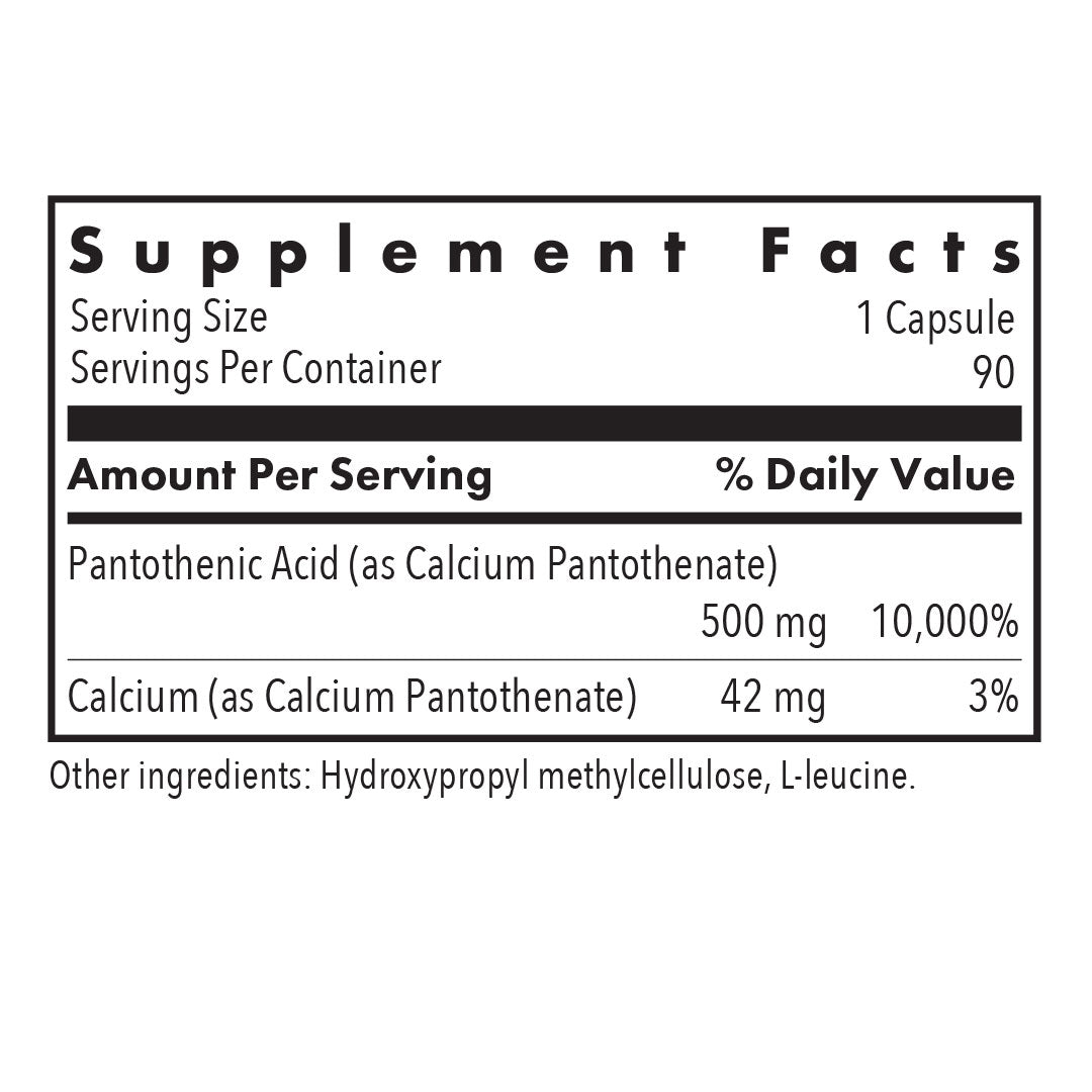 Pantothenic Acid - supplement fact label with Pantothenic Acid