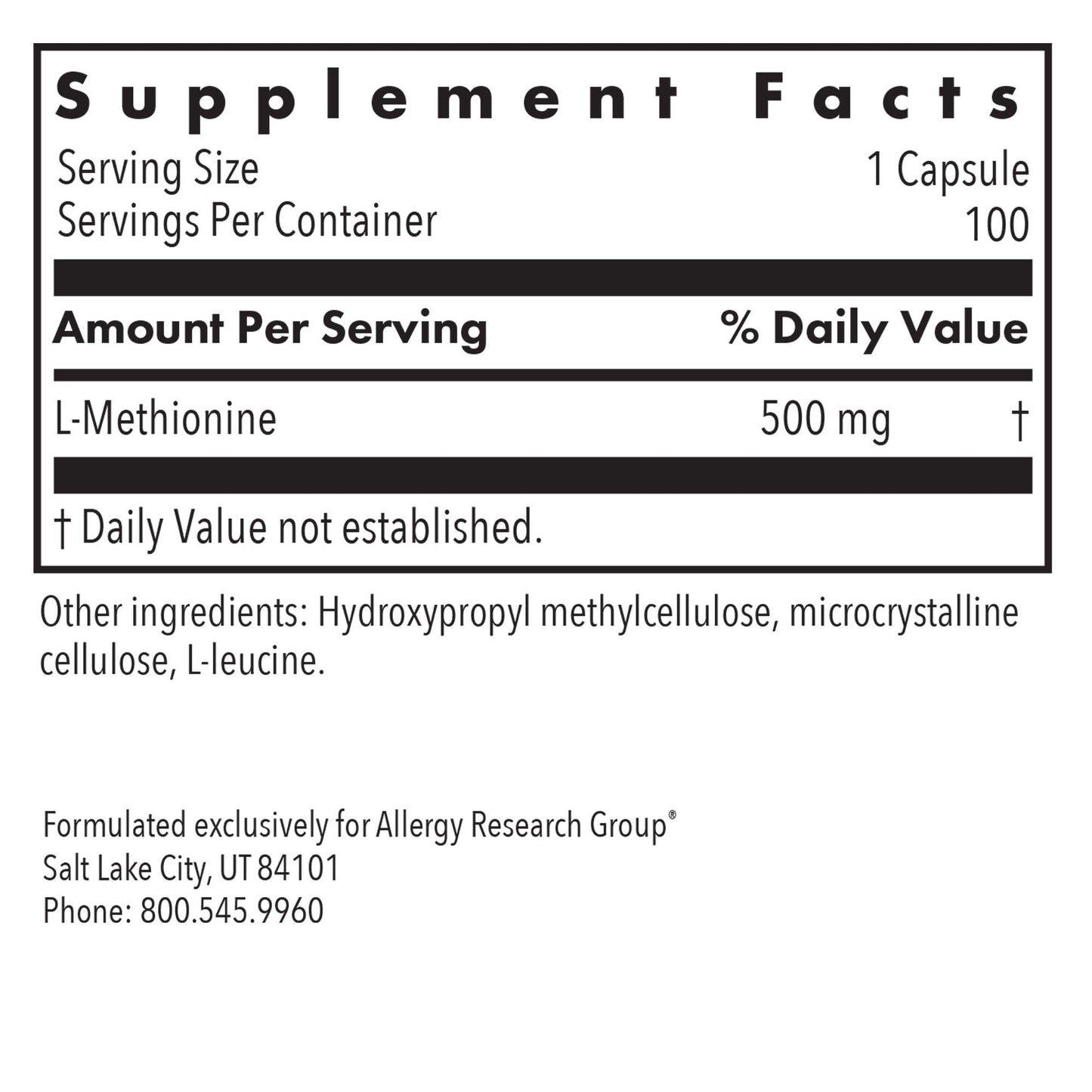 L-Methionine 500 Mg