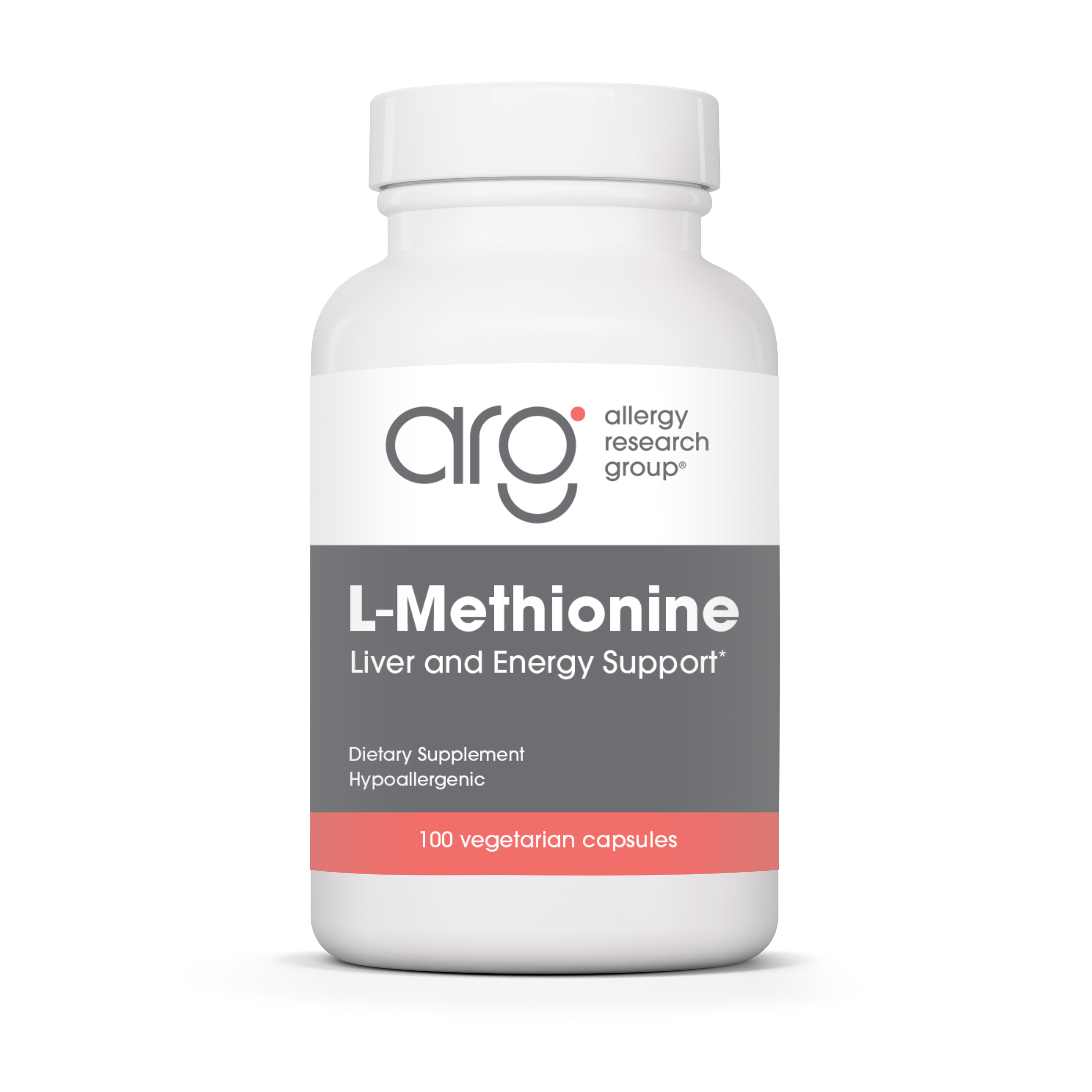 Allergy Research Group L-Methionine 500 mg - 100 vegetarian capsules bottle front label