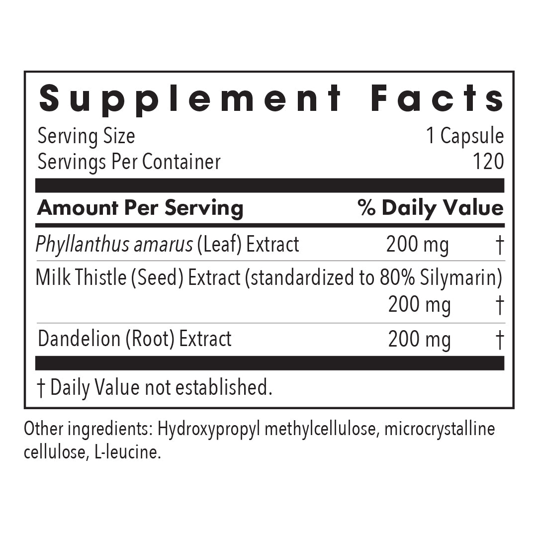 Milk Thistle Plus - supplement fact label with Milk Thistle Extract and Dandelion Extract