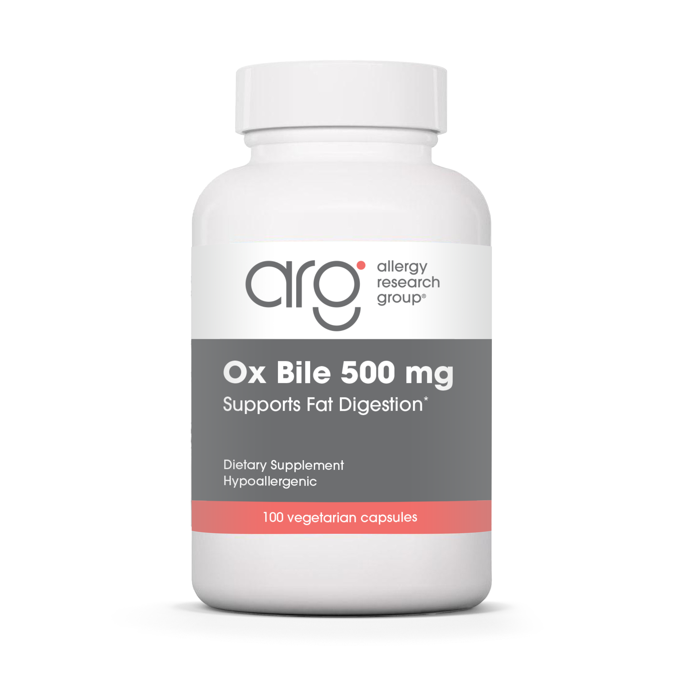 Allergy Research Group Ox Bile 500 mg - 100 vegetarian capsules bottle front label