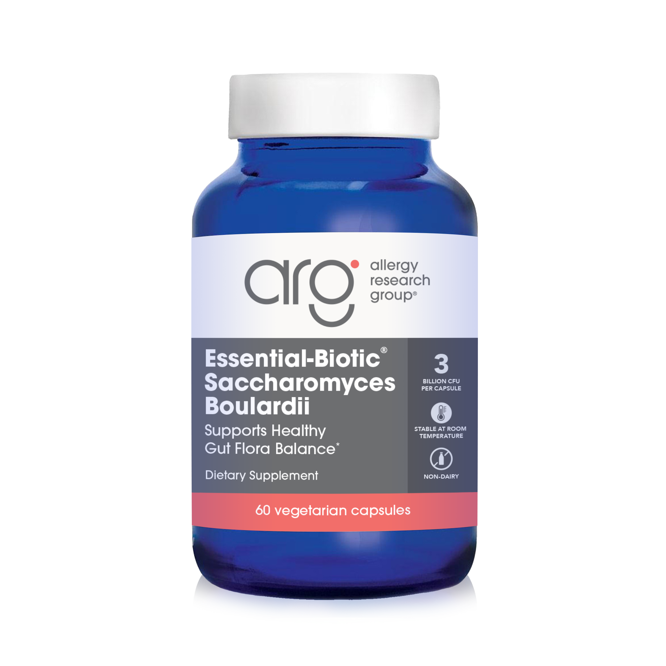 Allergy Research Group Essential-Biotic Saccharomyces Boulardii probiotic bottle, 60 vegetarian capsules for healthy gut flora and microbiome balance
