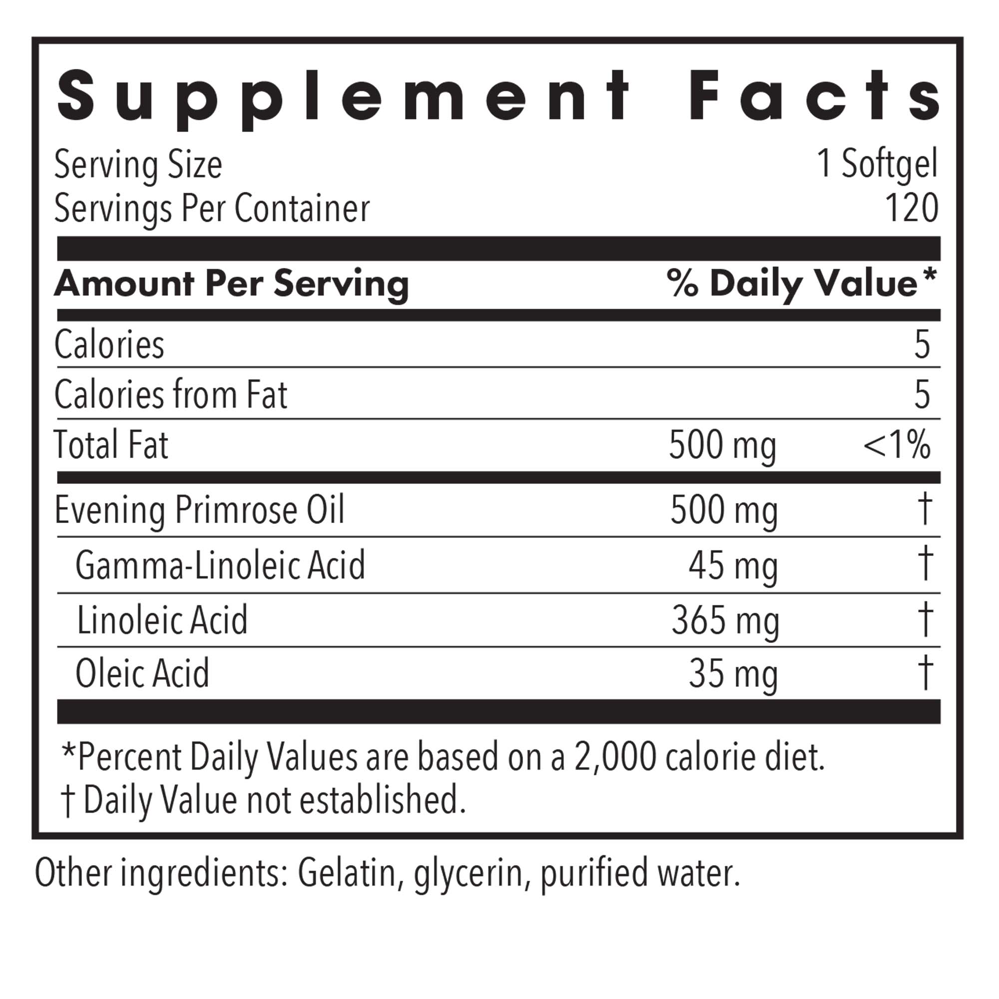 EPO - supplement fact label with Evening Primrose Oil 