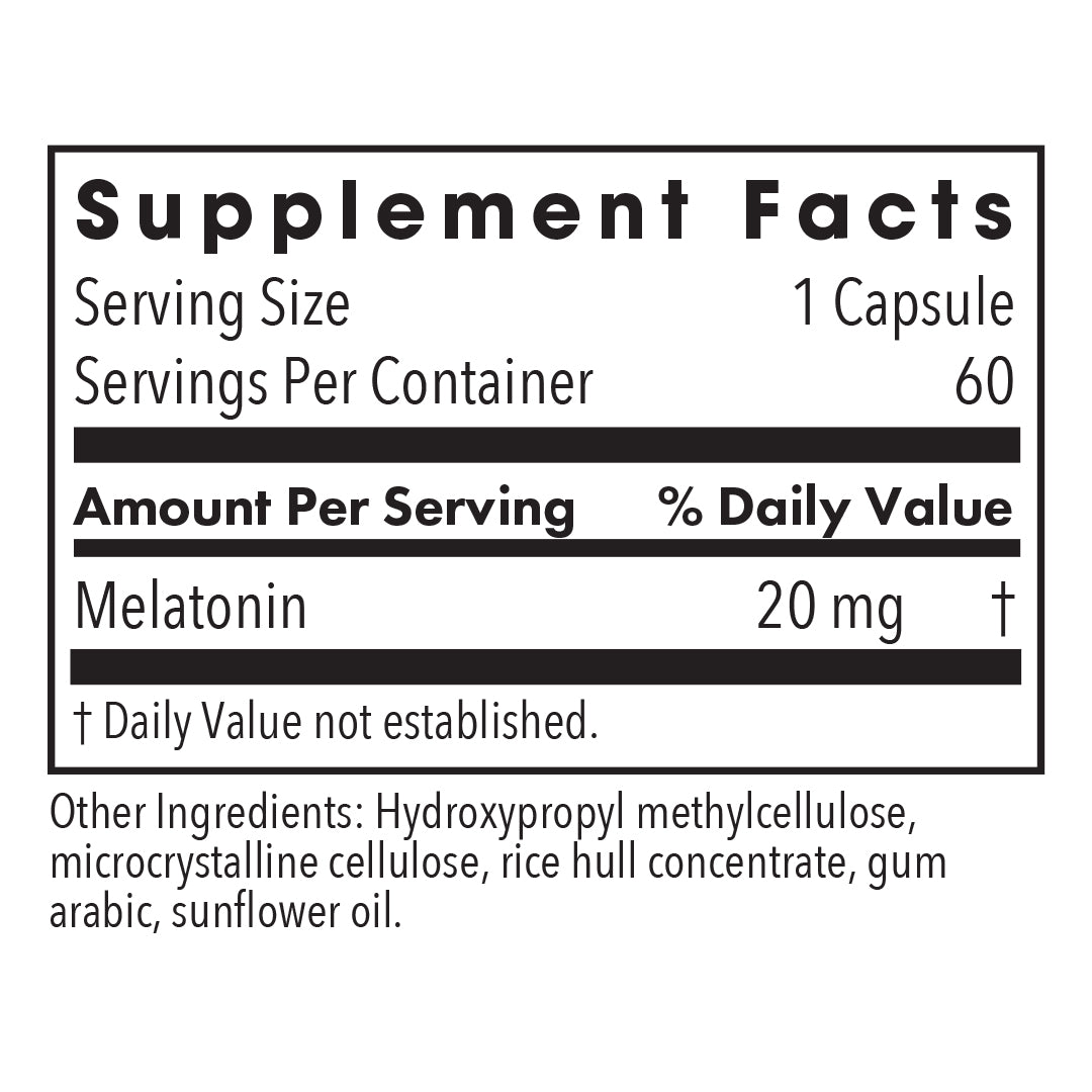 Melatonin 20 mg - supplement fact label with Melatonin