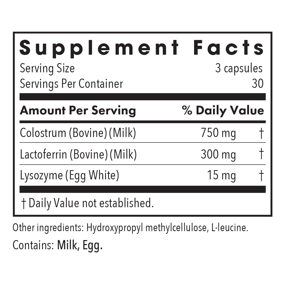 Laktoferrin with Colostrum - supplement fact label with Colostrum, Lactoferrin and Lysozyme