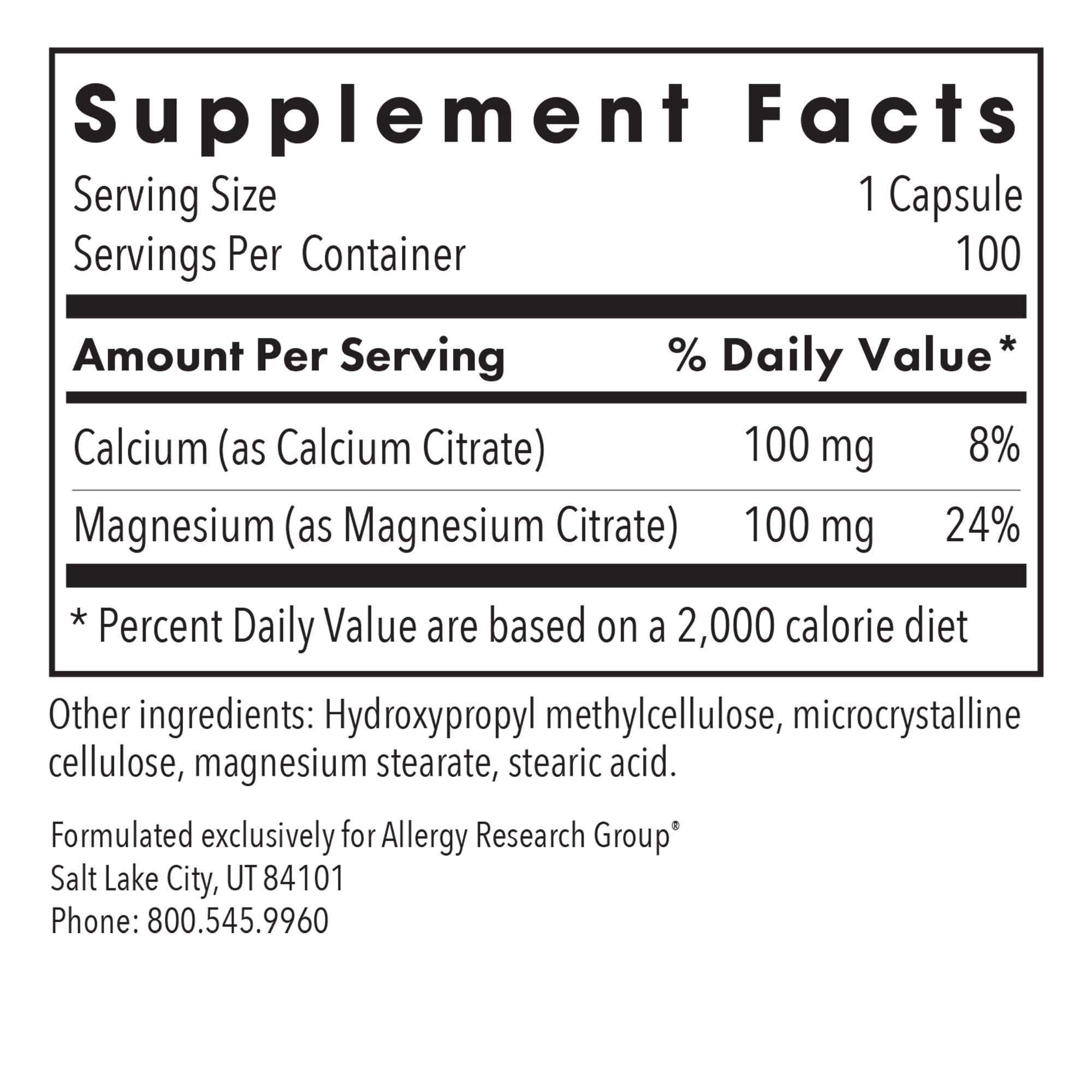 Calcium Magnesium Citrate - supplement fact label with Calcium and Magnesium 