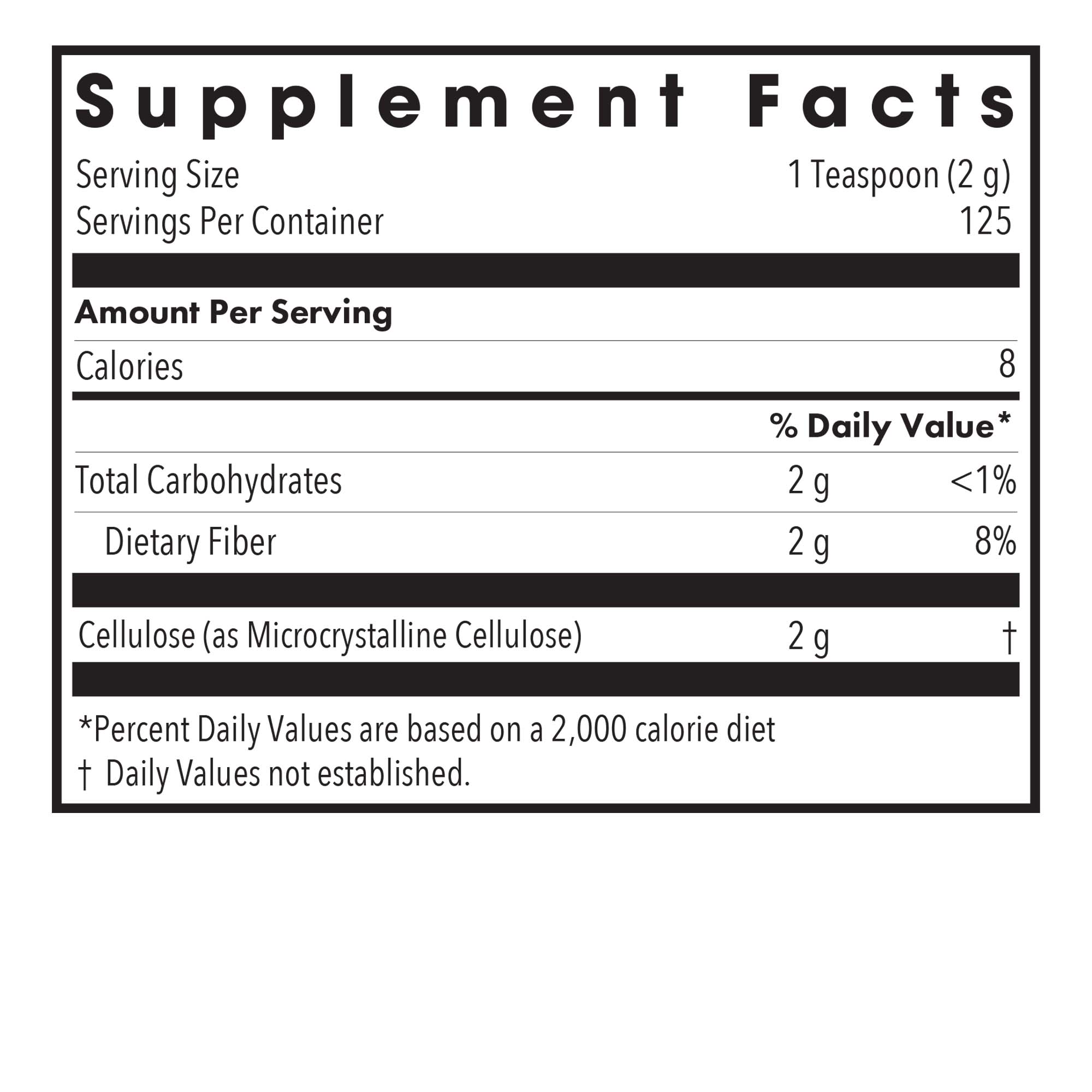 Cellulose Powder - supplement fact label with Cellulose 