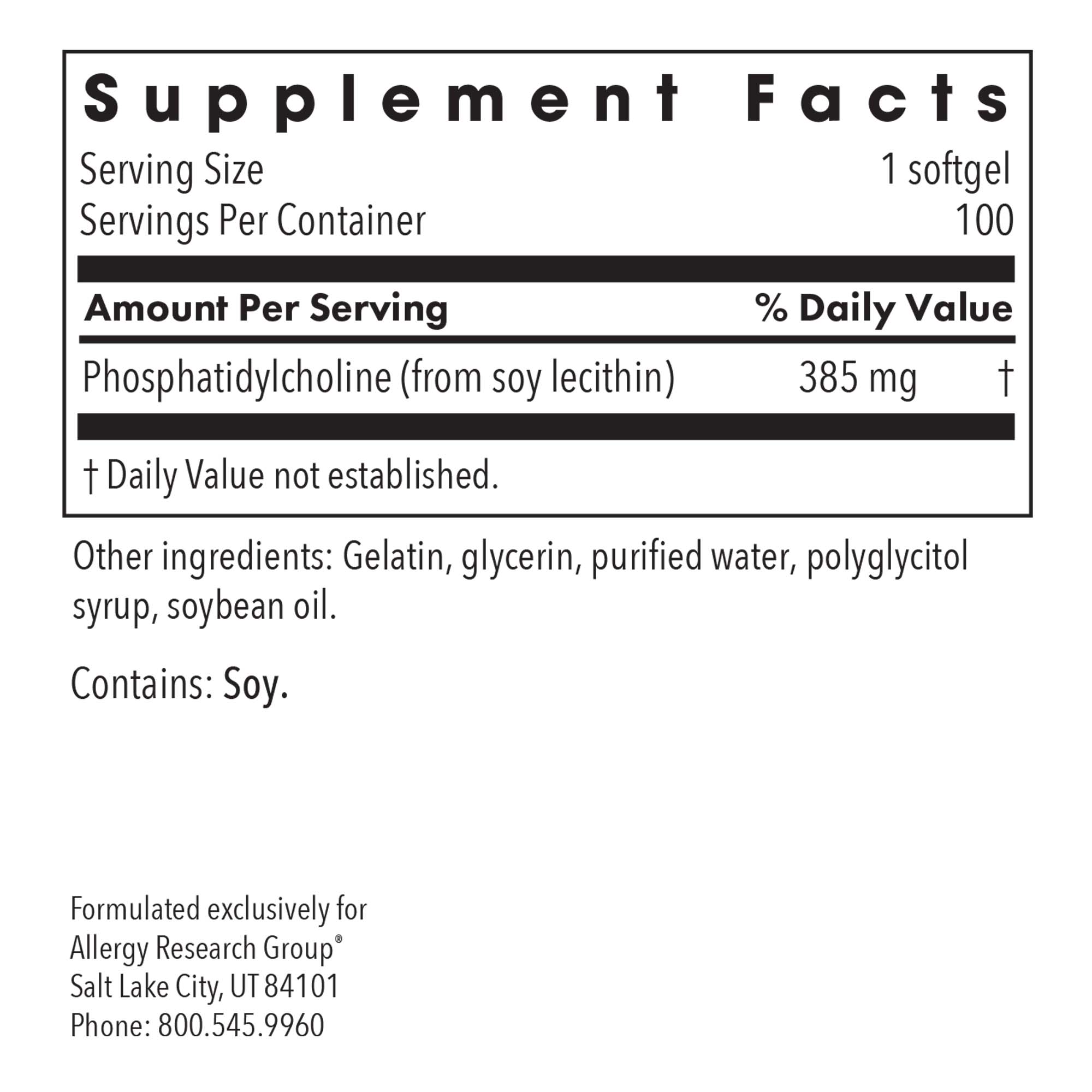 Phosphatidyl Choline - supplement fact label with Phosphatidylcholine