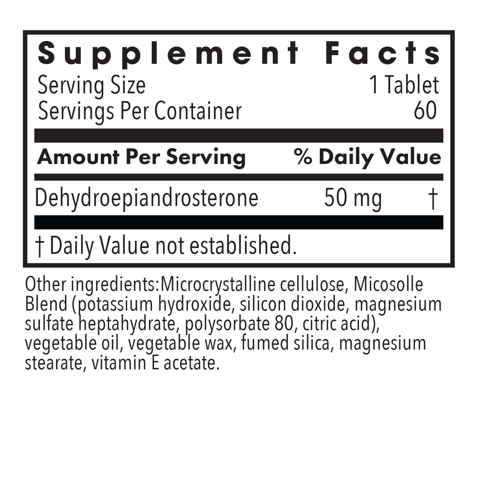 DHEA 50 mg - supplement fact label with Dehydroepiandrosterone