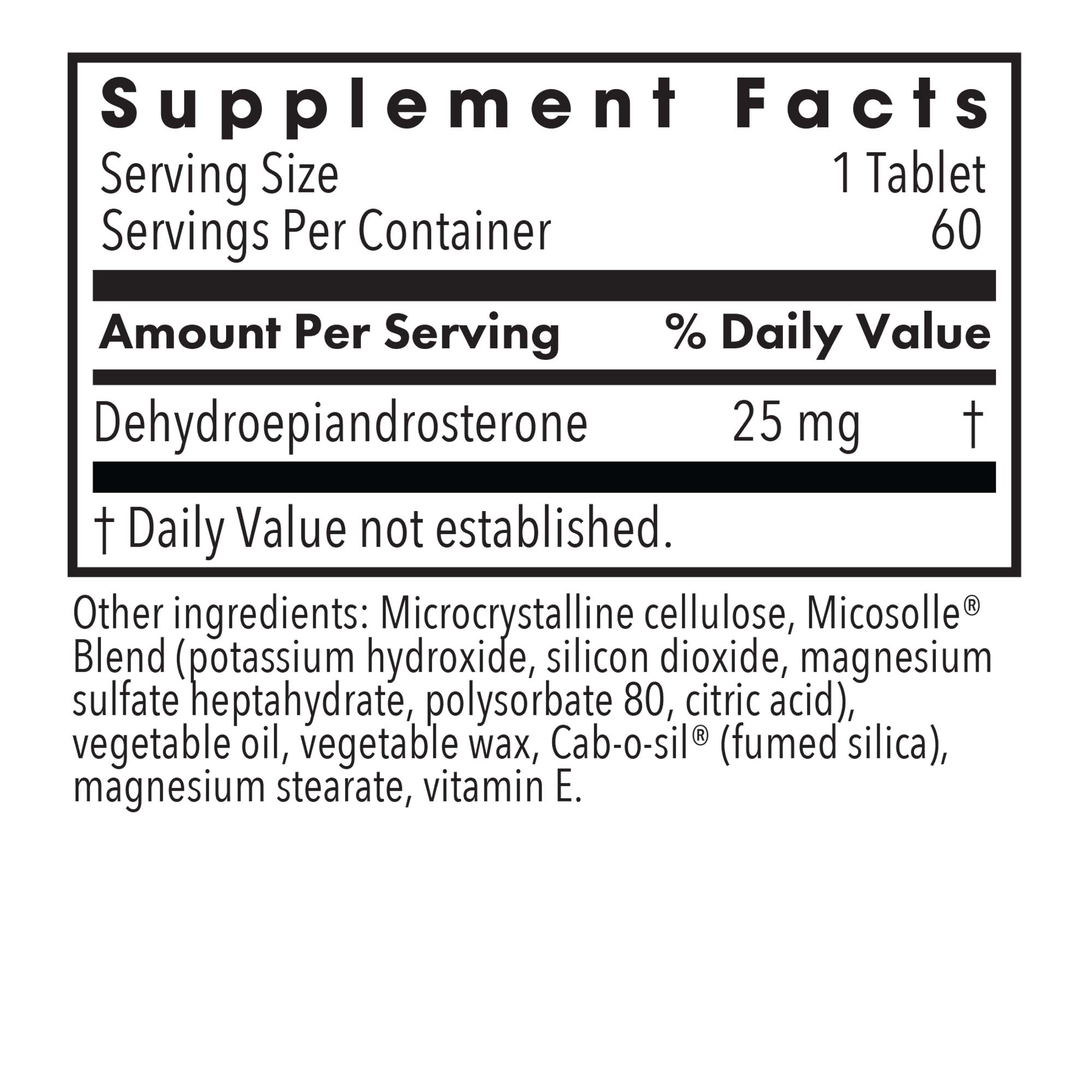 DHEA 25 mg - supplement fact label with Dehydroepiandrosterone